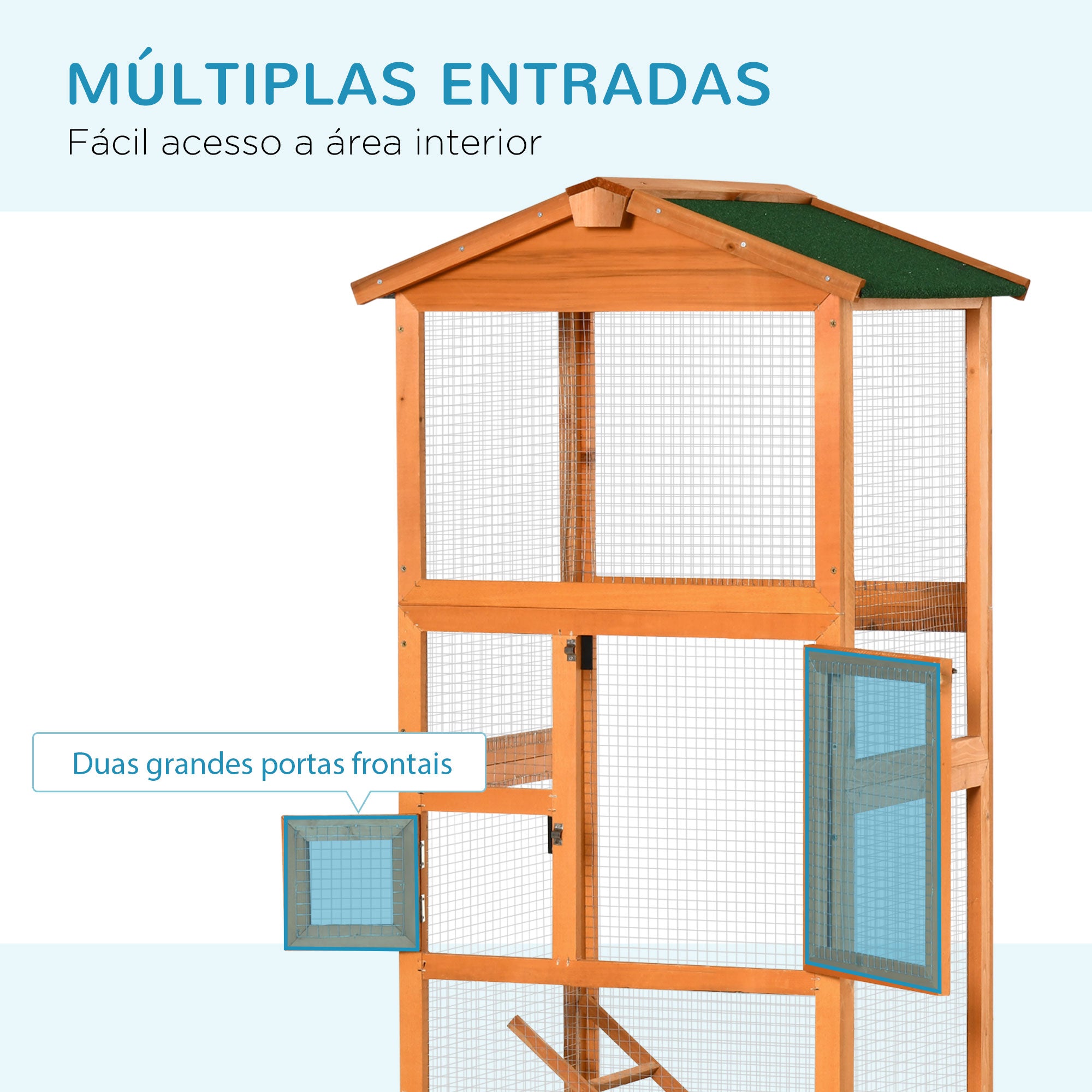 Gaiola para Pássaros Grande 68x63x165cm em Madeira e Verde