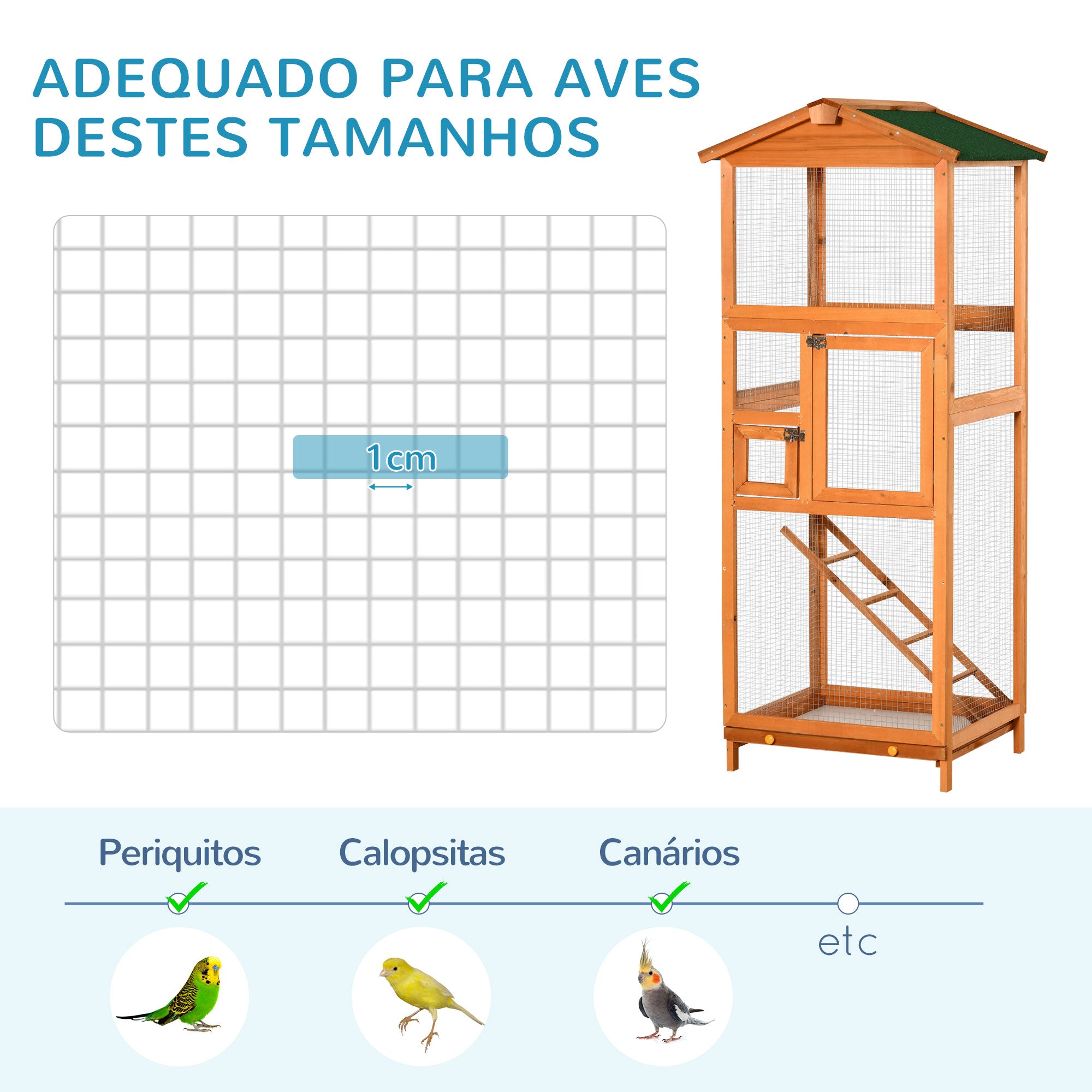Gaiola para Pássaros Grande 68x63x165cm em Madeira e Verde