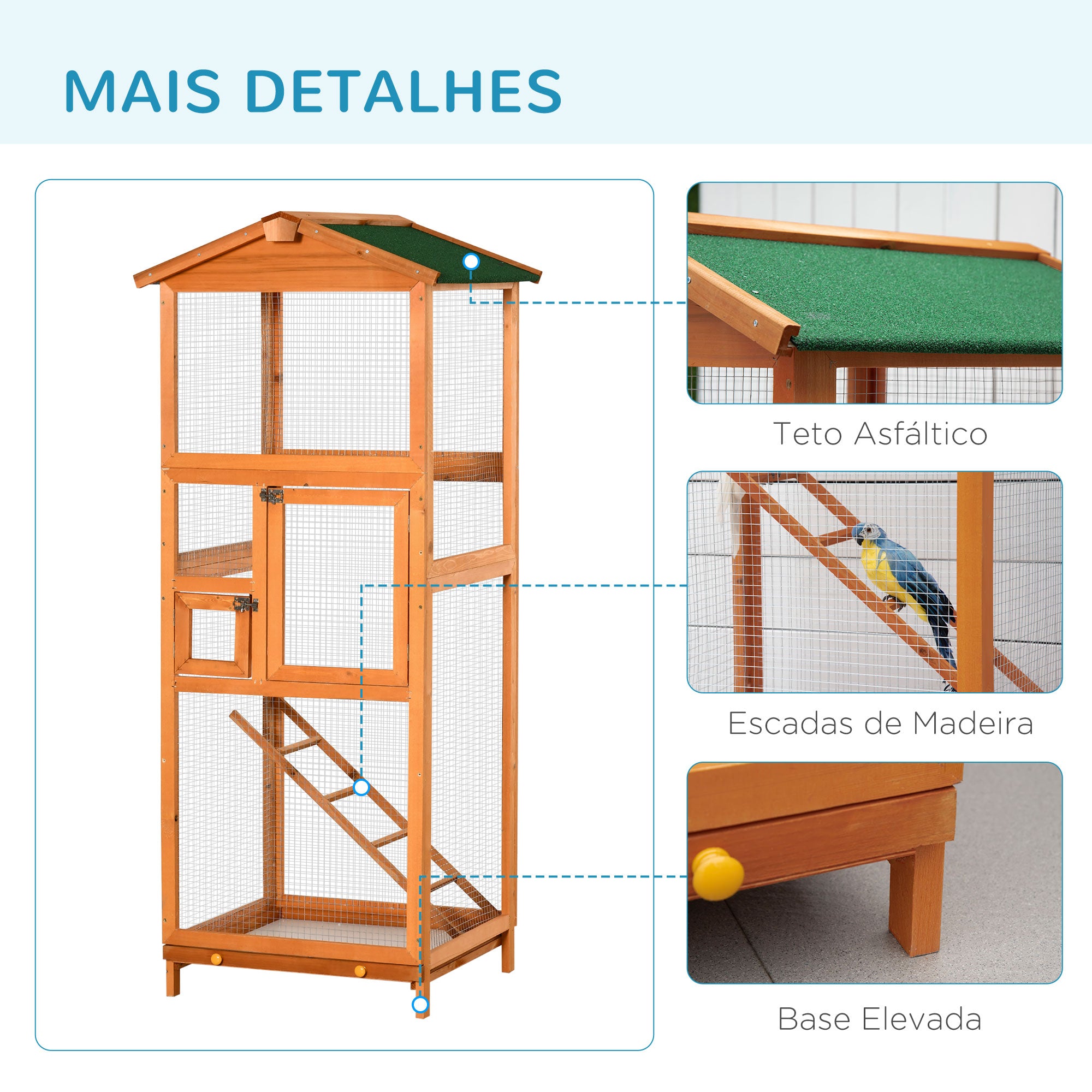 Gaiola para Pássaros Grande 68x63x165cm em Madeira e Verde