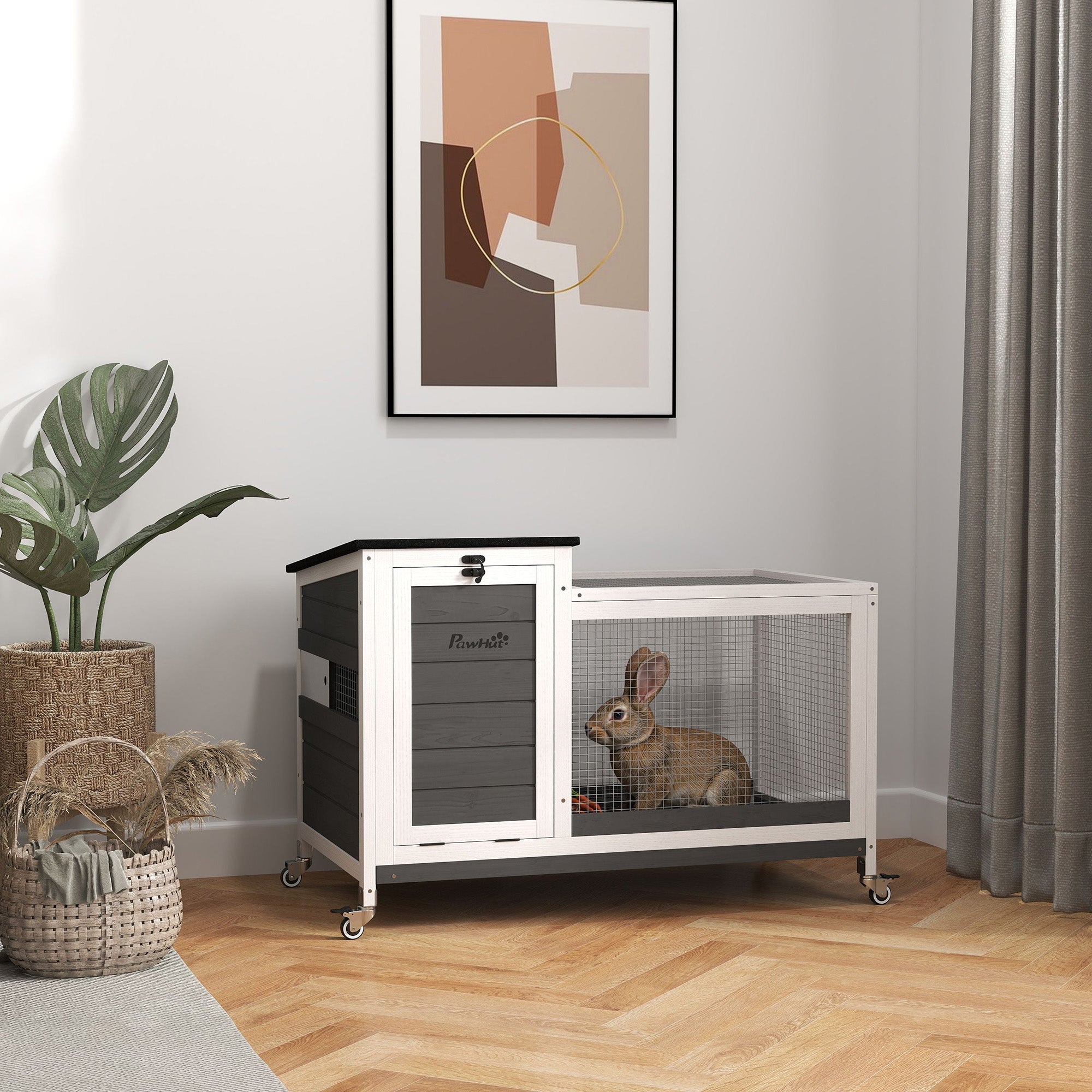 Coelheira de Madeira com Rodas 91x51x66 cm Cinzento