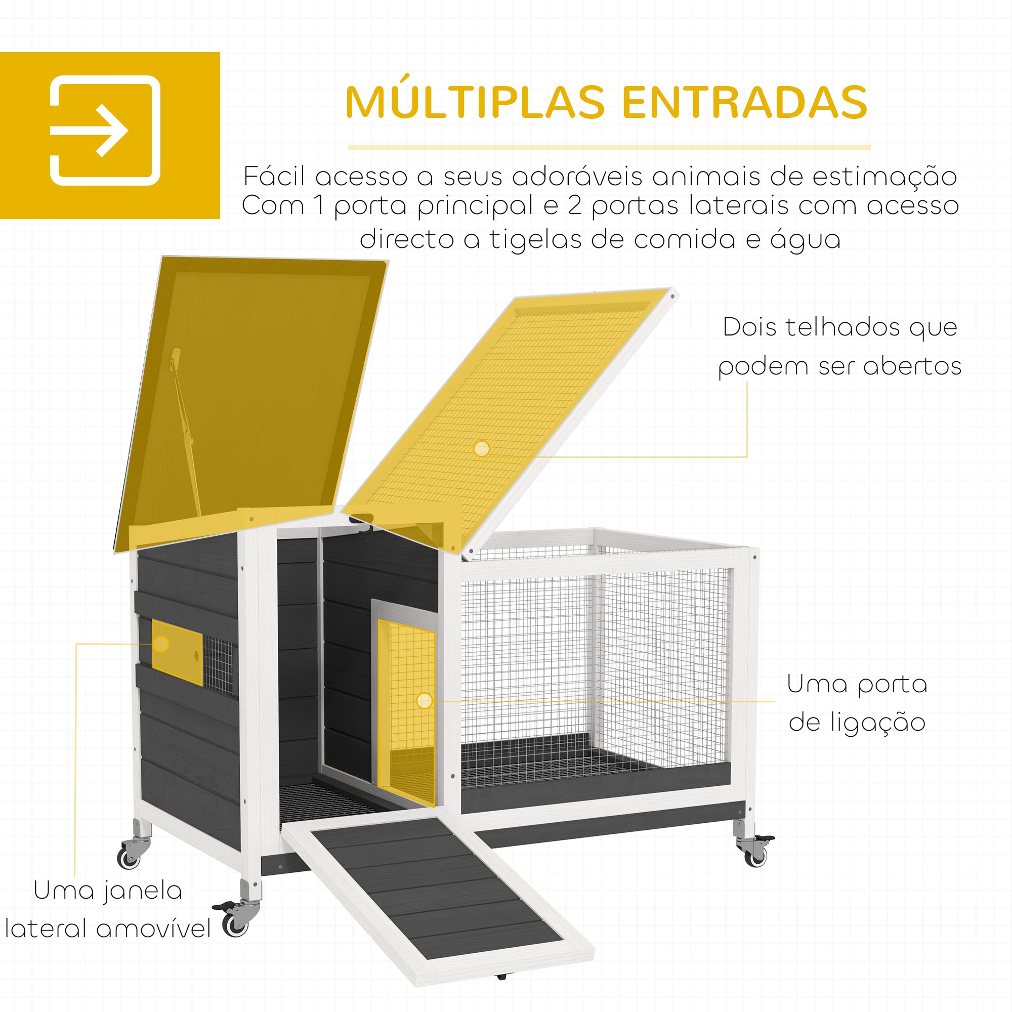 Coelheira de Madeira com Rodas 91x51x66 cm Cinzento