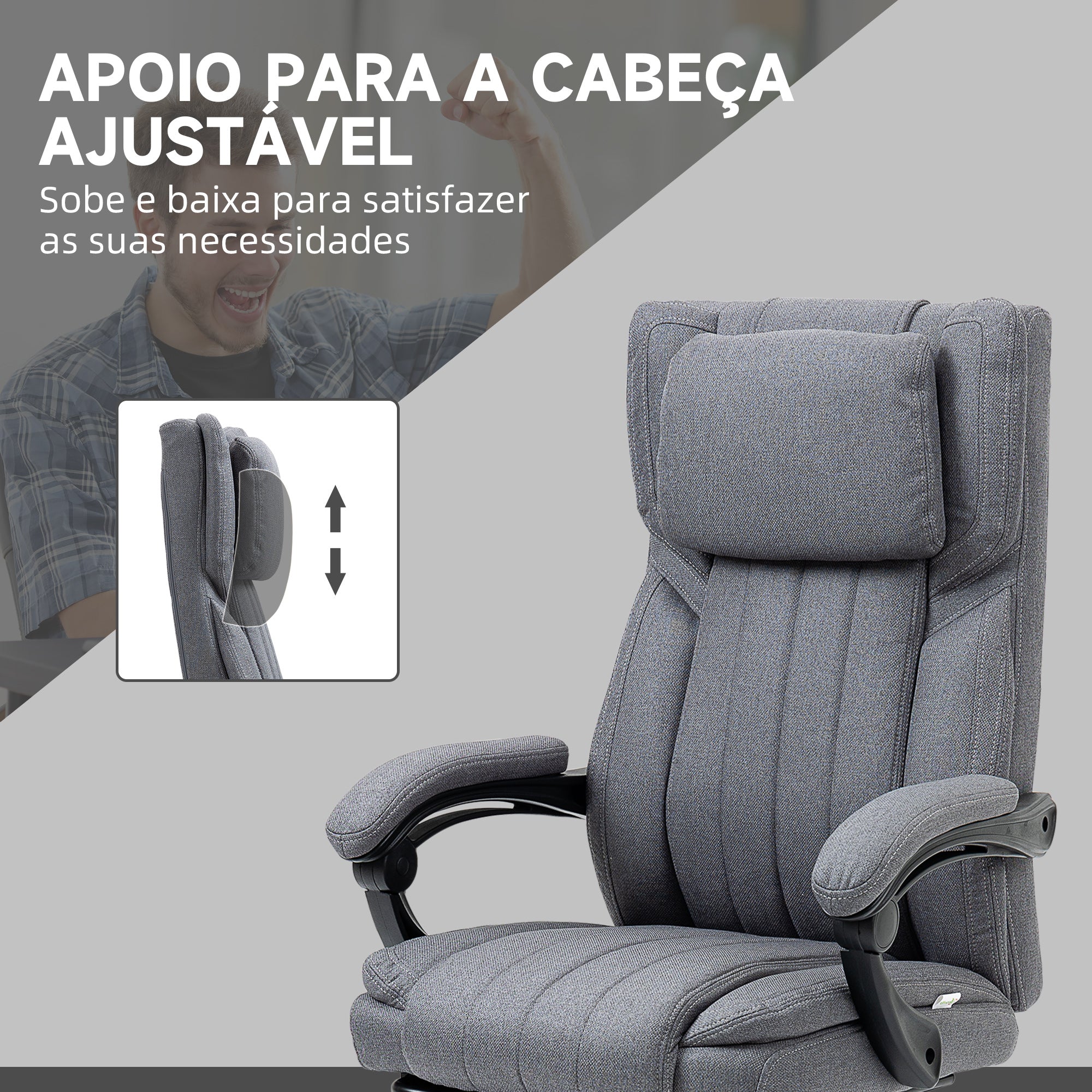 Cadeira de Escritório com Massagem por Vibração Cinza 65x61x113 cm