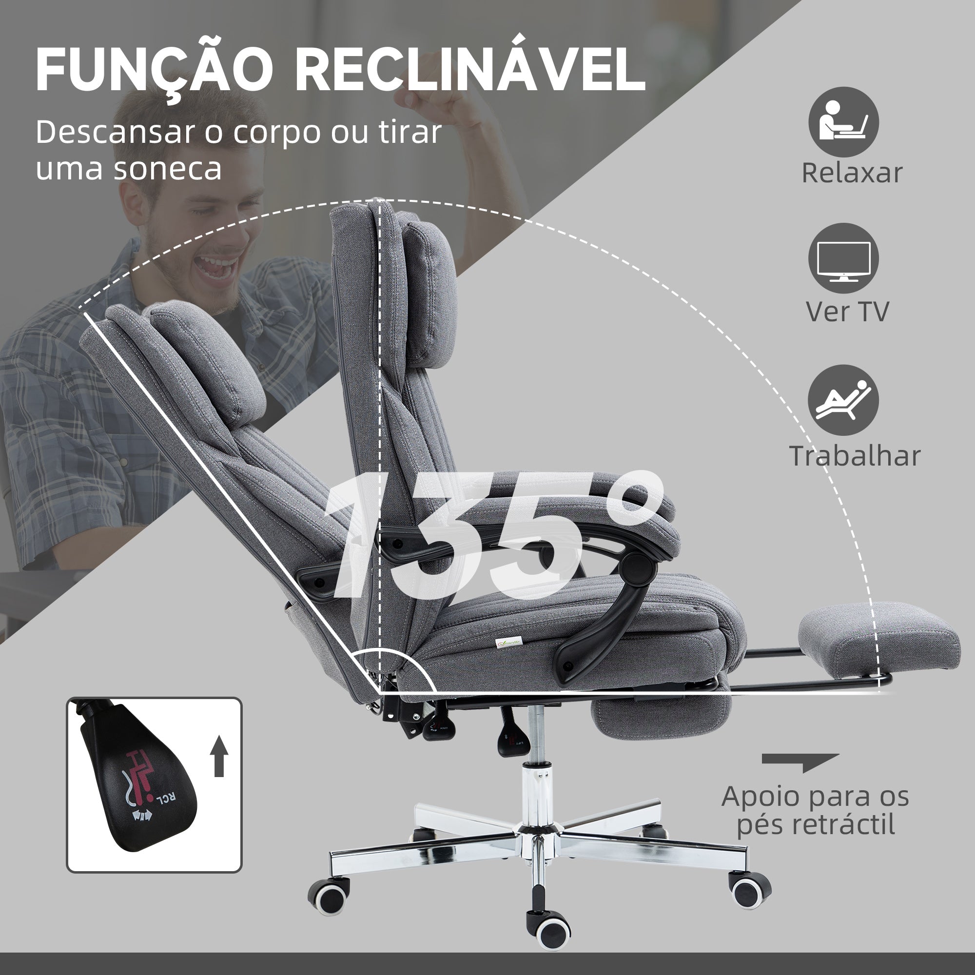 Cadeira de Escritório com Massagem por Vibração Cinza 65x61x113 cm