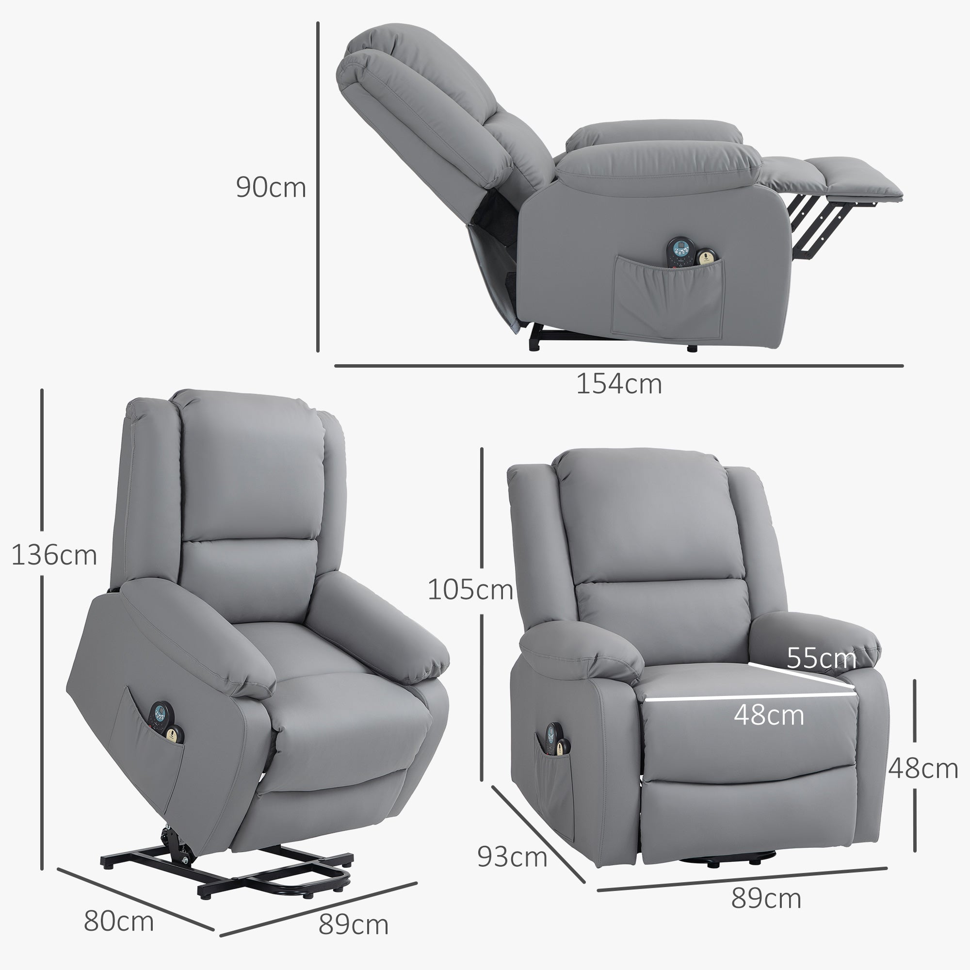 Poltrona Relax com 8 Pontos de Massagem - Cinzento (89x93x105 cm)