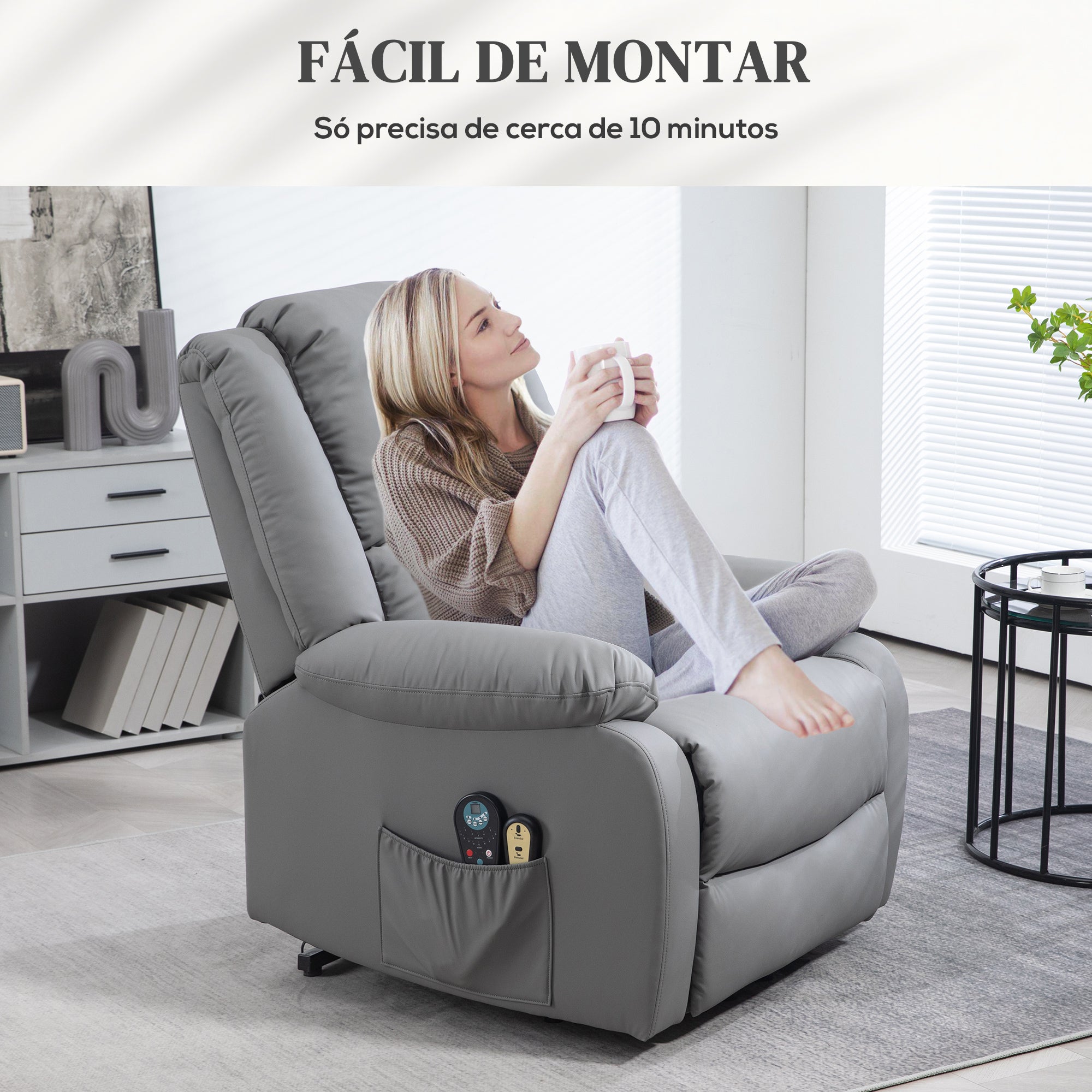 Poltrona Relax com 8 Pontos de Massagem - Cinzento (89x93x105 cm)