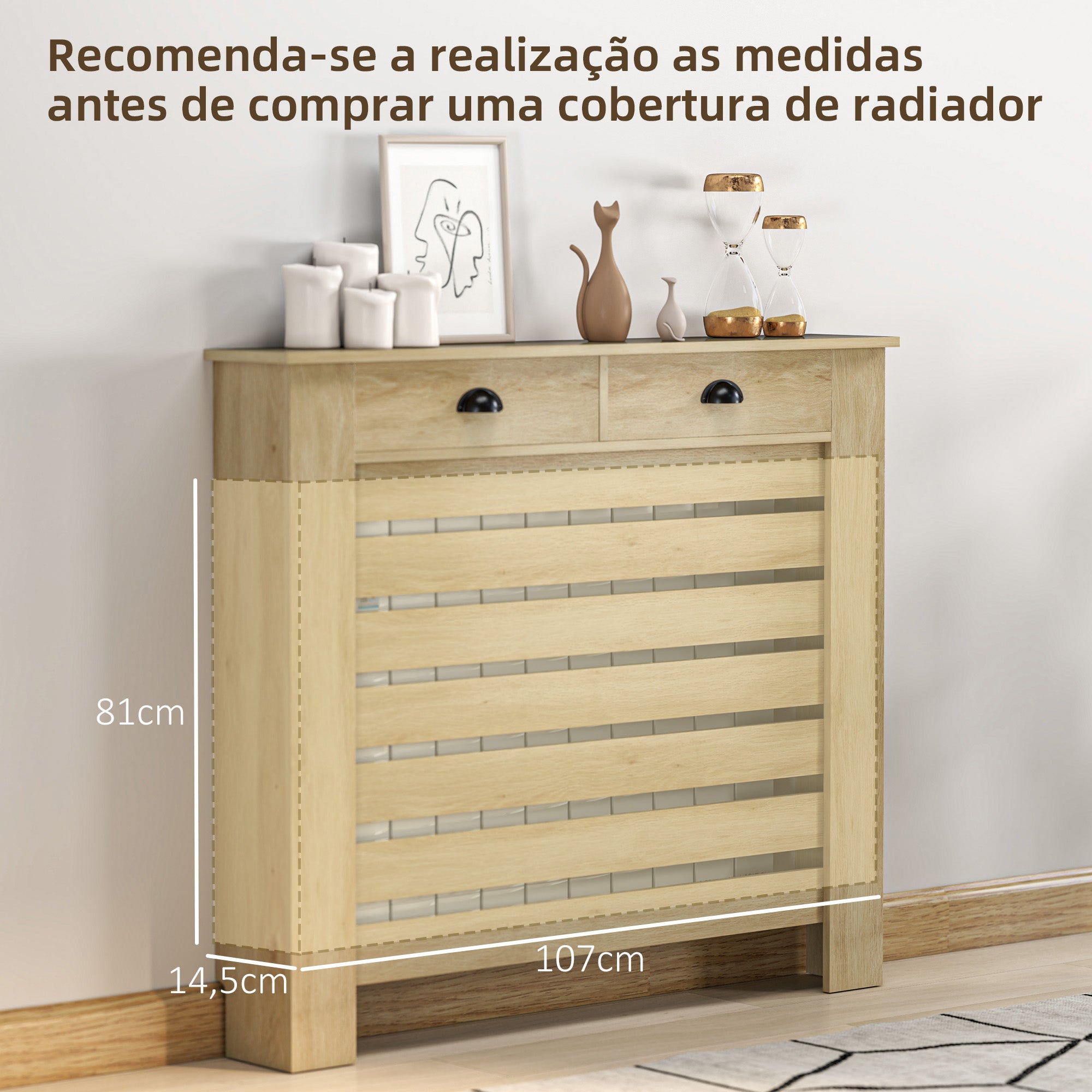 Cobertura para Radiador com Gavetas – 111x19x95,5 cm – Cor Carvalho – MDF
