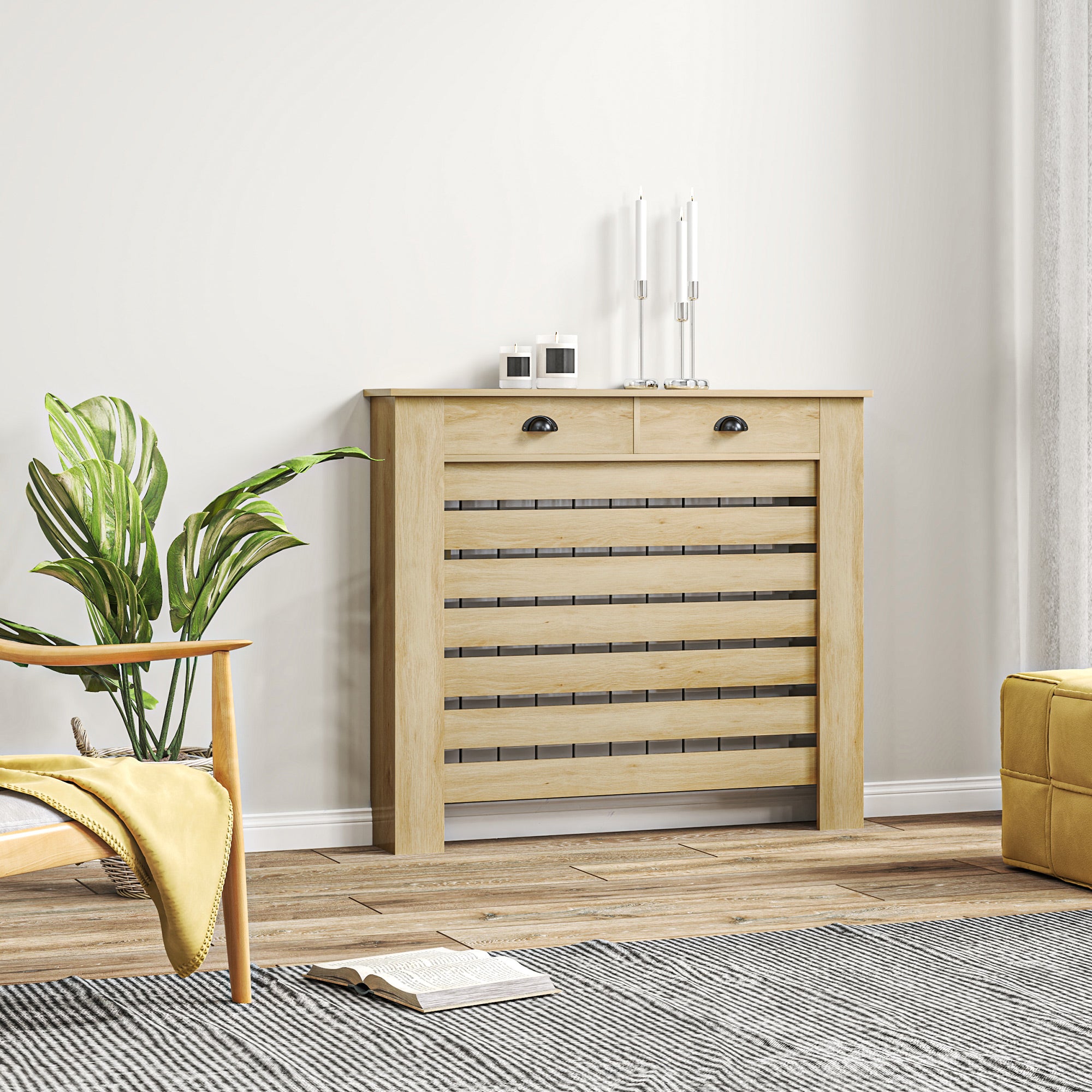Cobertura para Radiador com Gavetas – 111x19x95,5 cm – Cor Carvalho – MDF