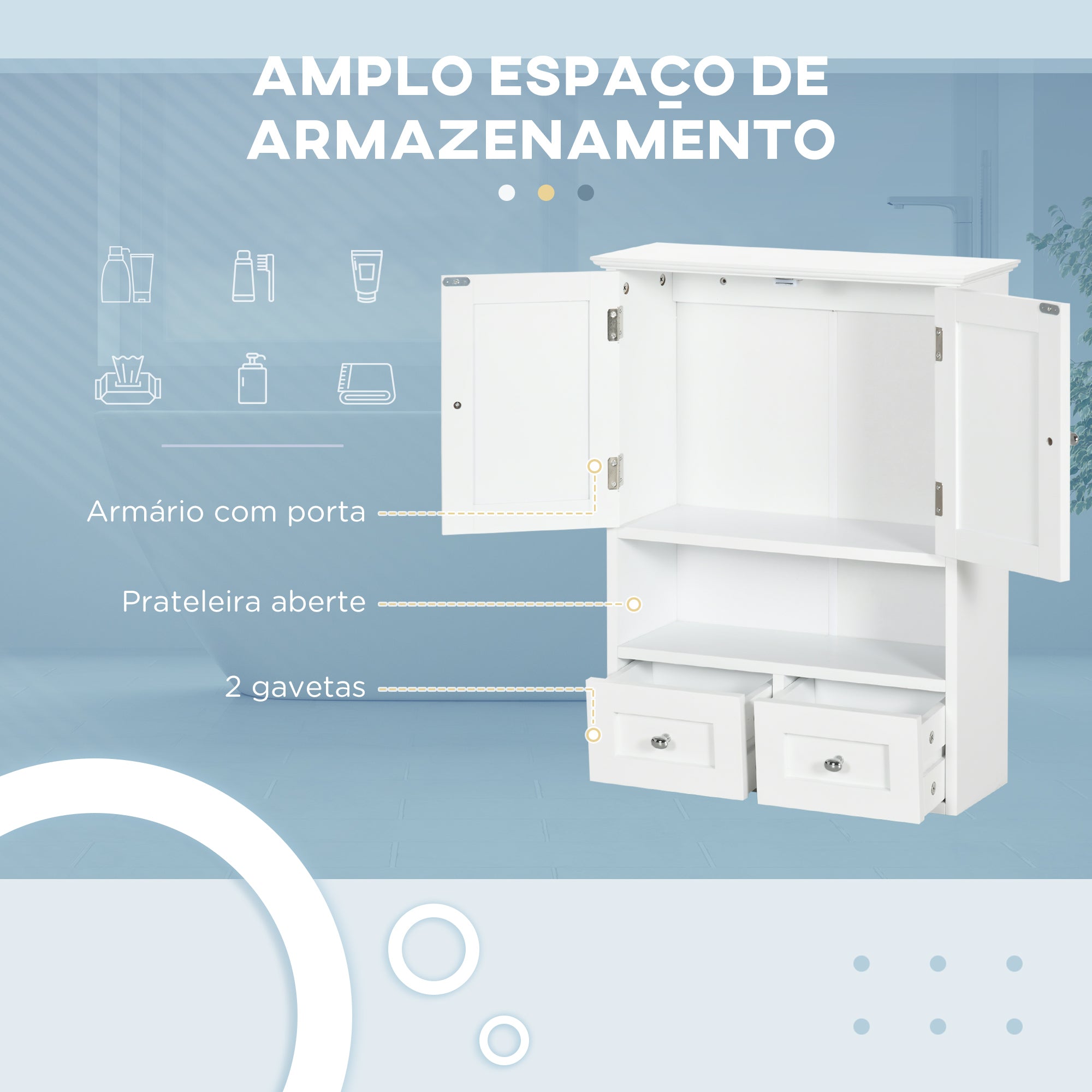 Armário de Parede para Casa de Banho 50,8x17,8x66 cm Branco