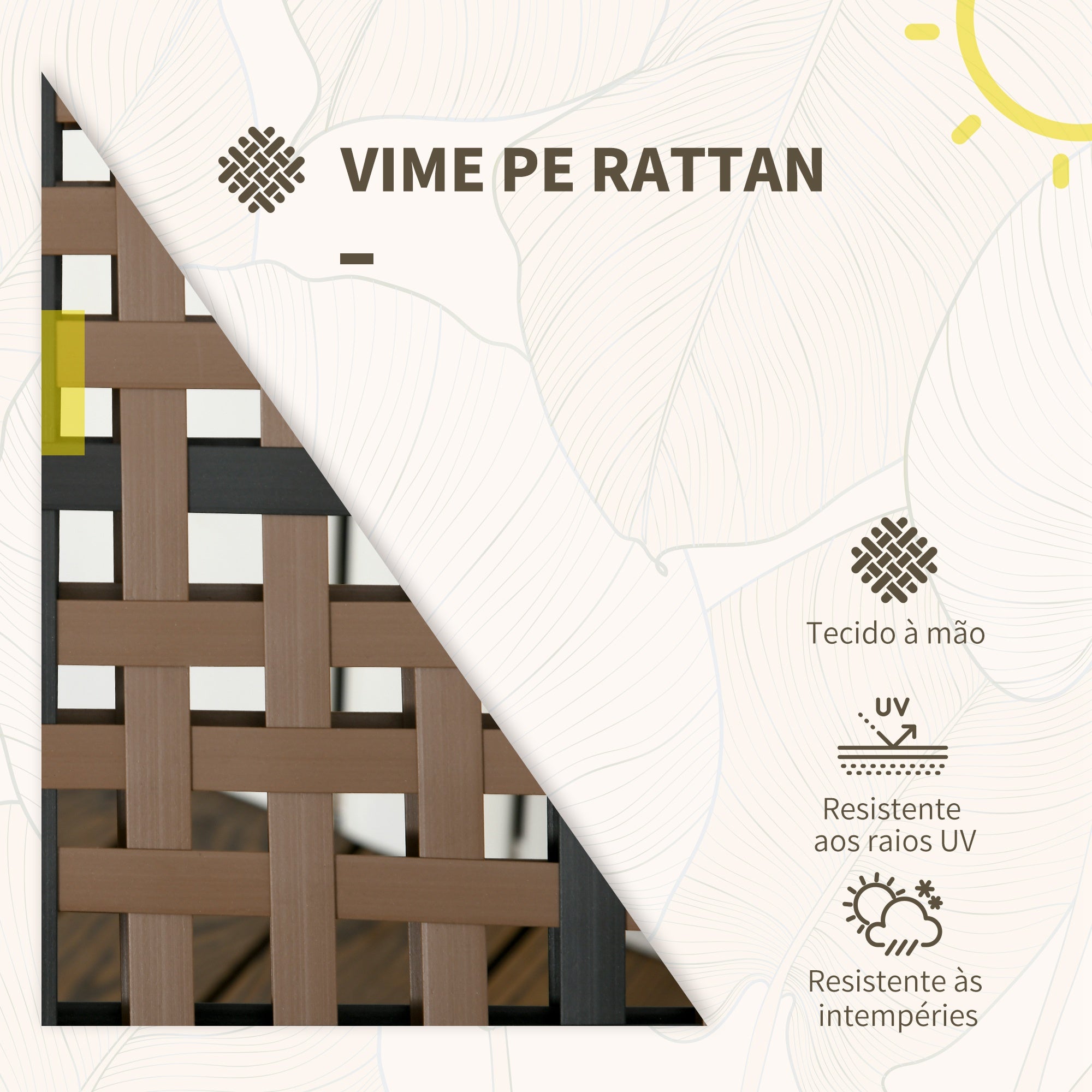 Conjunto de Jardim Vime Sintético Marrom e Preto 120x82x77 cm