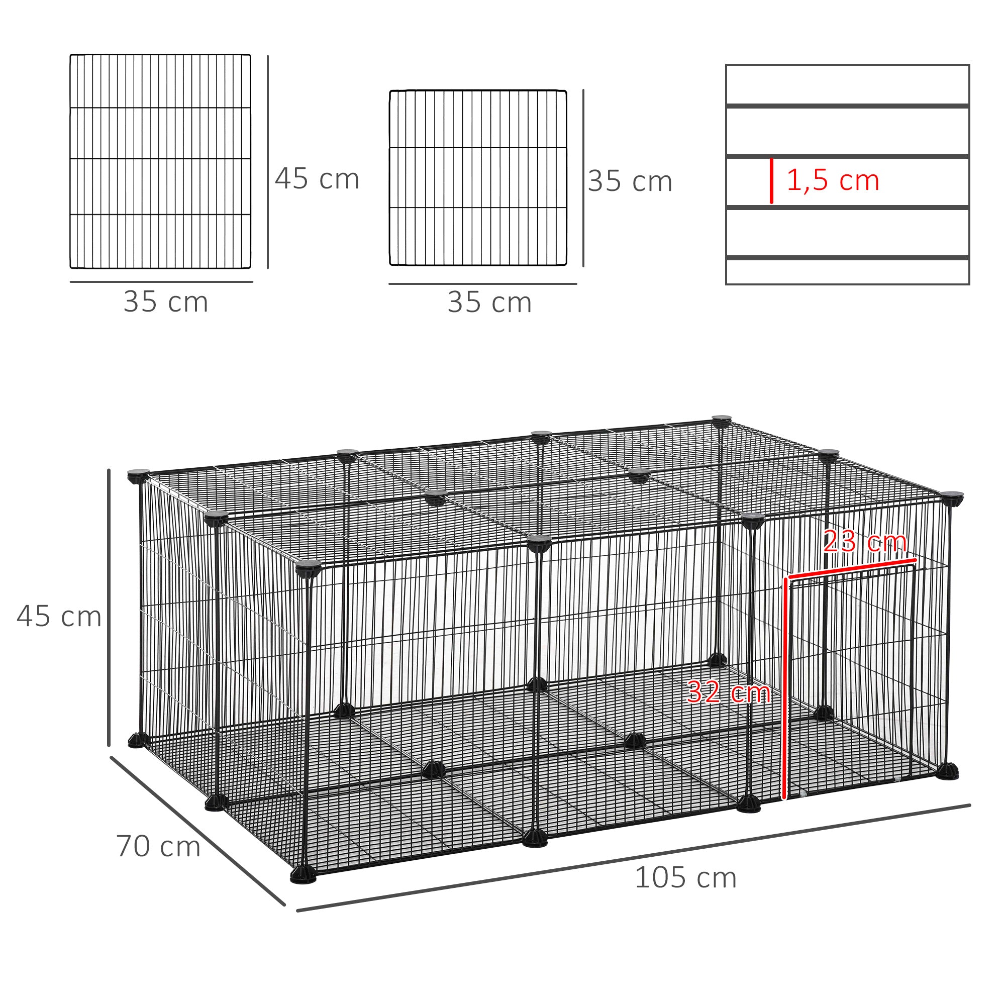 Recinto Modular para Pequenos Animais 105x70x45 cm - Preto
