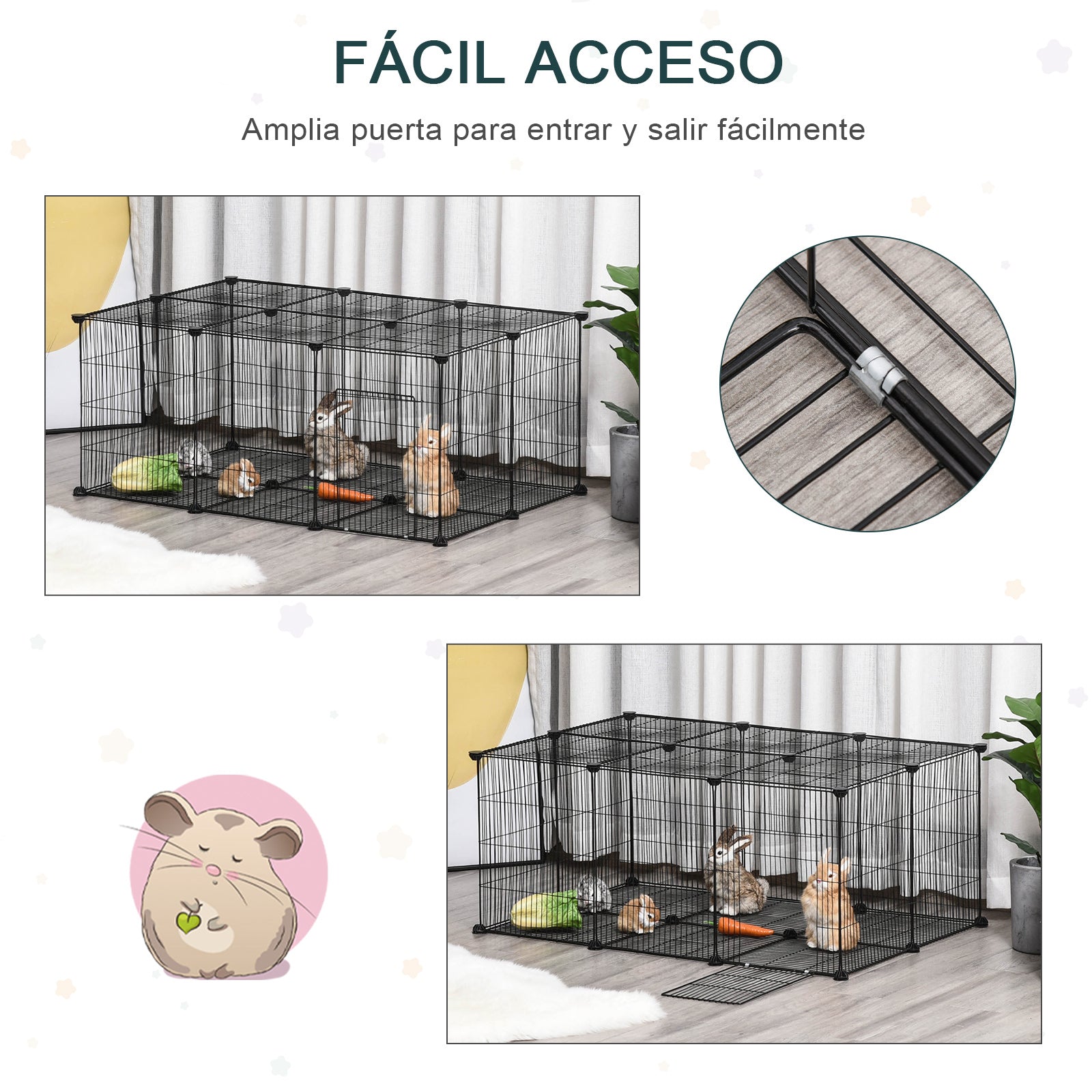 Recinto Modular para Pequenos Animais 105x70x45 cm - Preto
