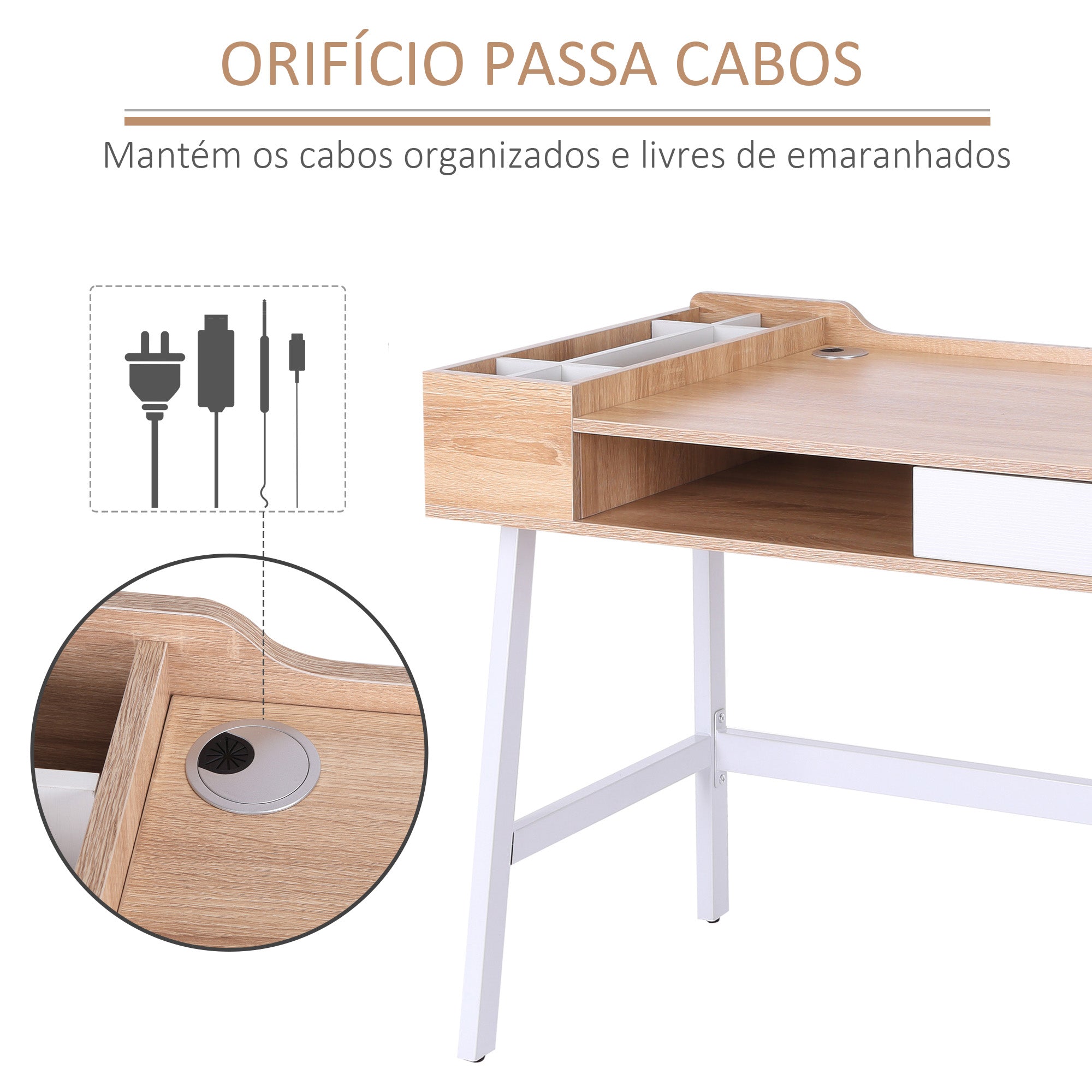 Secretária para Computador 100x55x81,5 cm em Carvalho e Branco