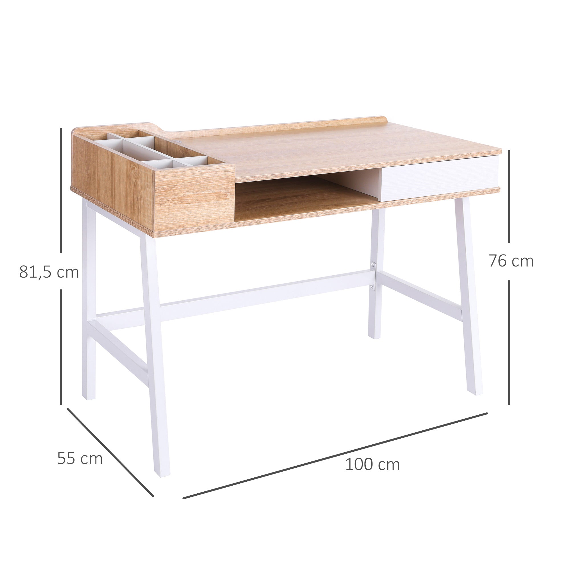 Secretária para Computador 100x55x81,5 cm em Carvalho e Branco
