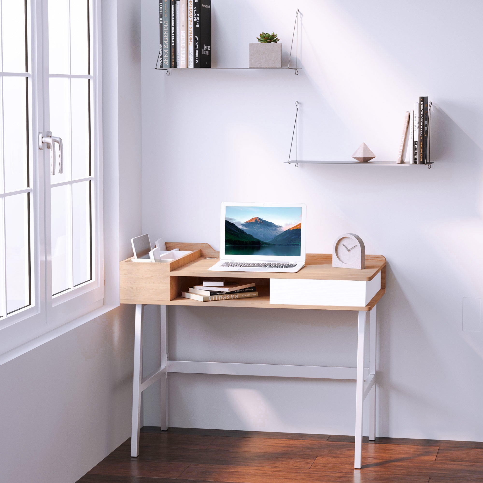 Secretária para Computador 100x55x81,5 cm em Carvalho e Branco