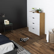 Cómoda Moderna 4 Gavetas – 70x35x92 cm – Branco e Madeira – Melamina