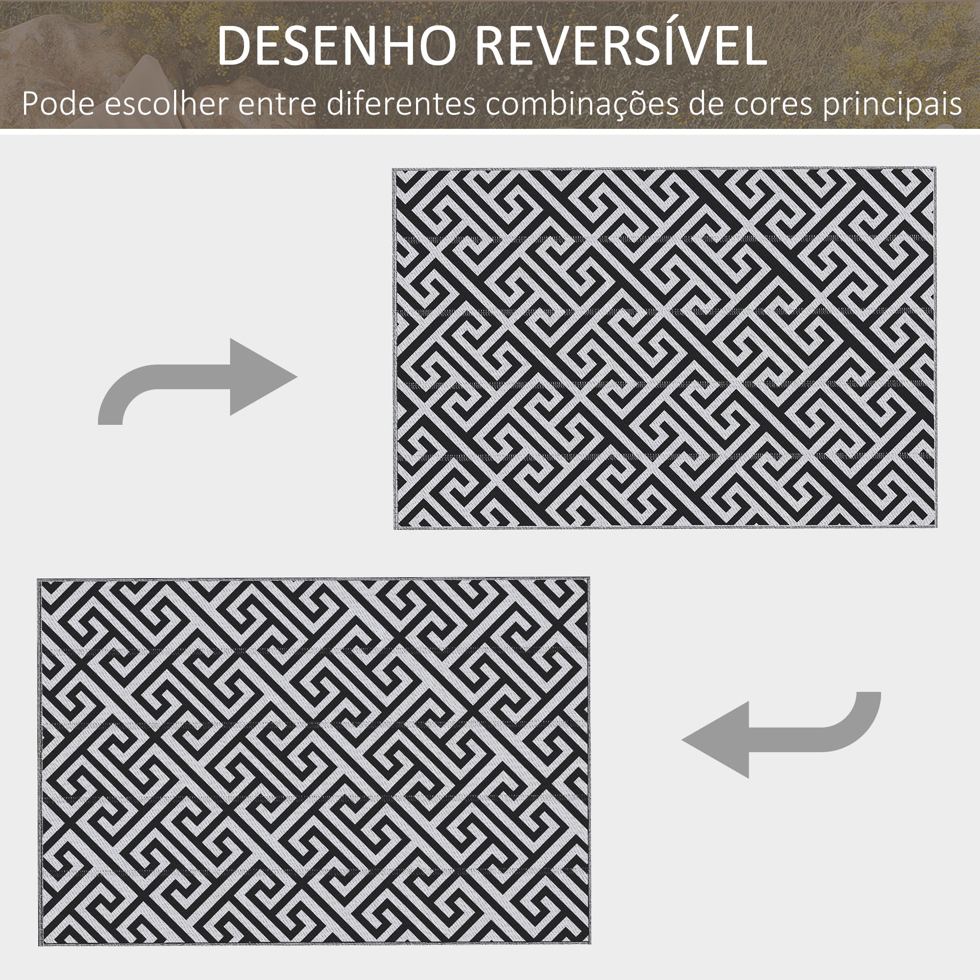 Tapete de Exterior Geométrico Branco e Preto 182x274 cm