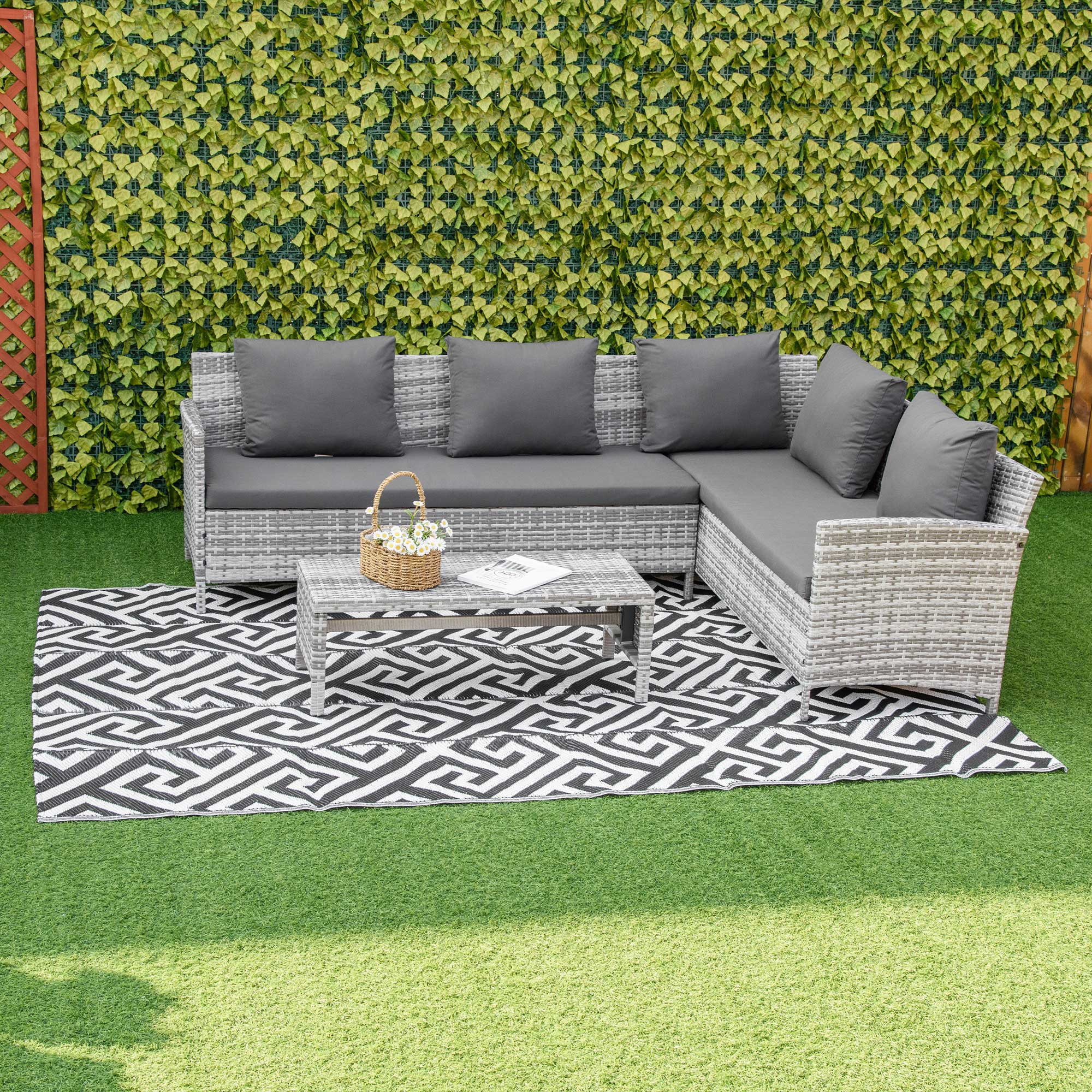 Tapete de Exterior Geométrico Branco e Preto 182x274 cm