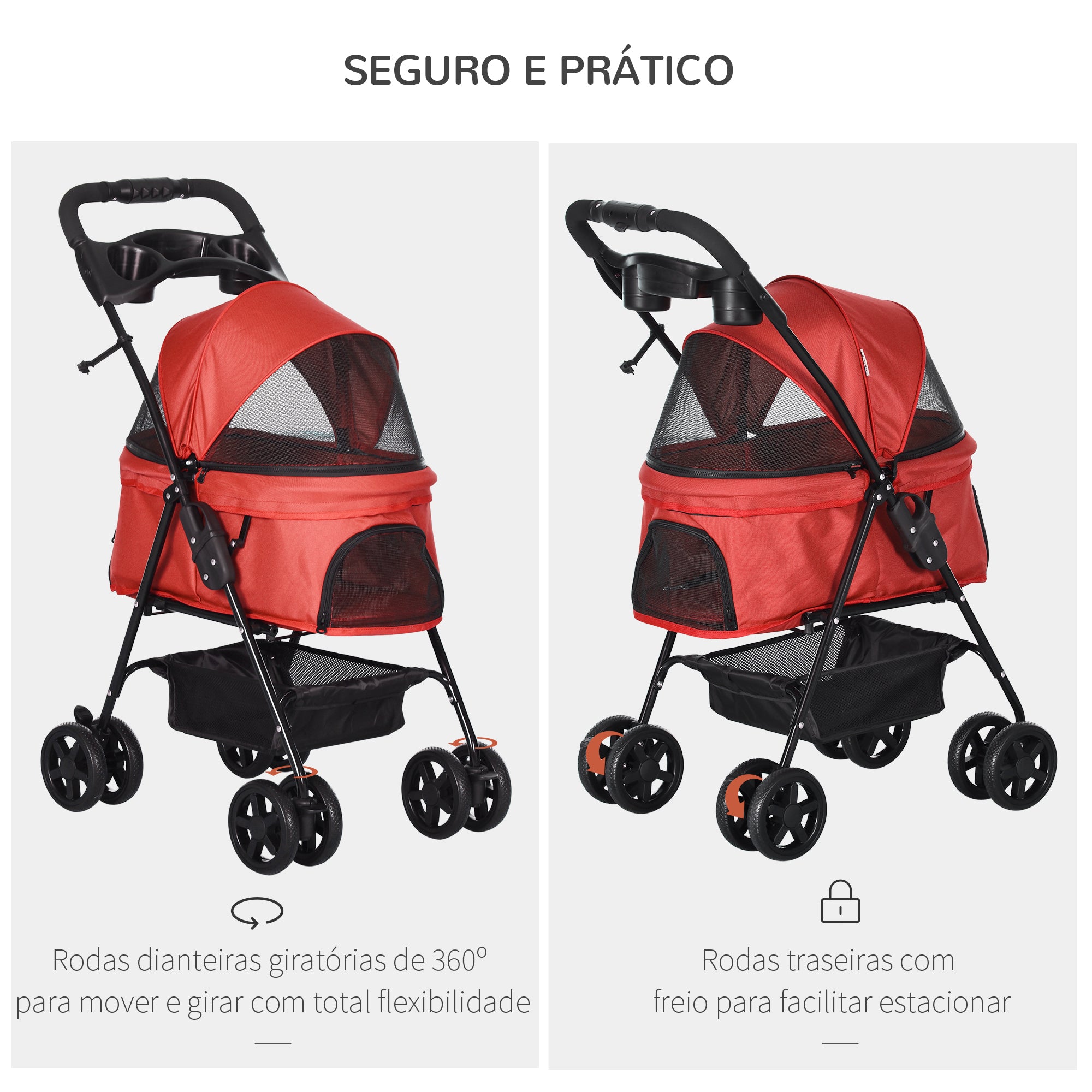 Carrinho para Animais de Estimação Dobrável 67x45x96 cm - Vermelho
