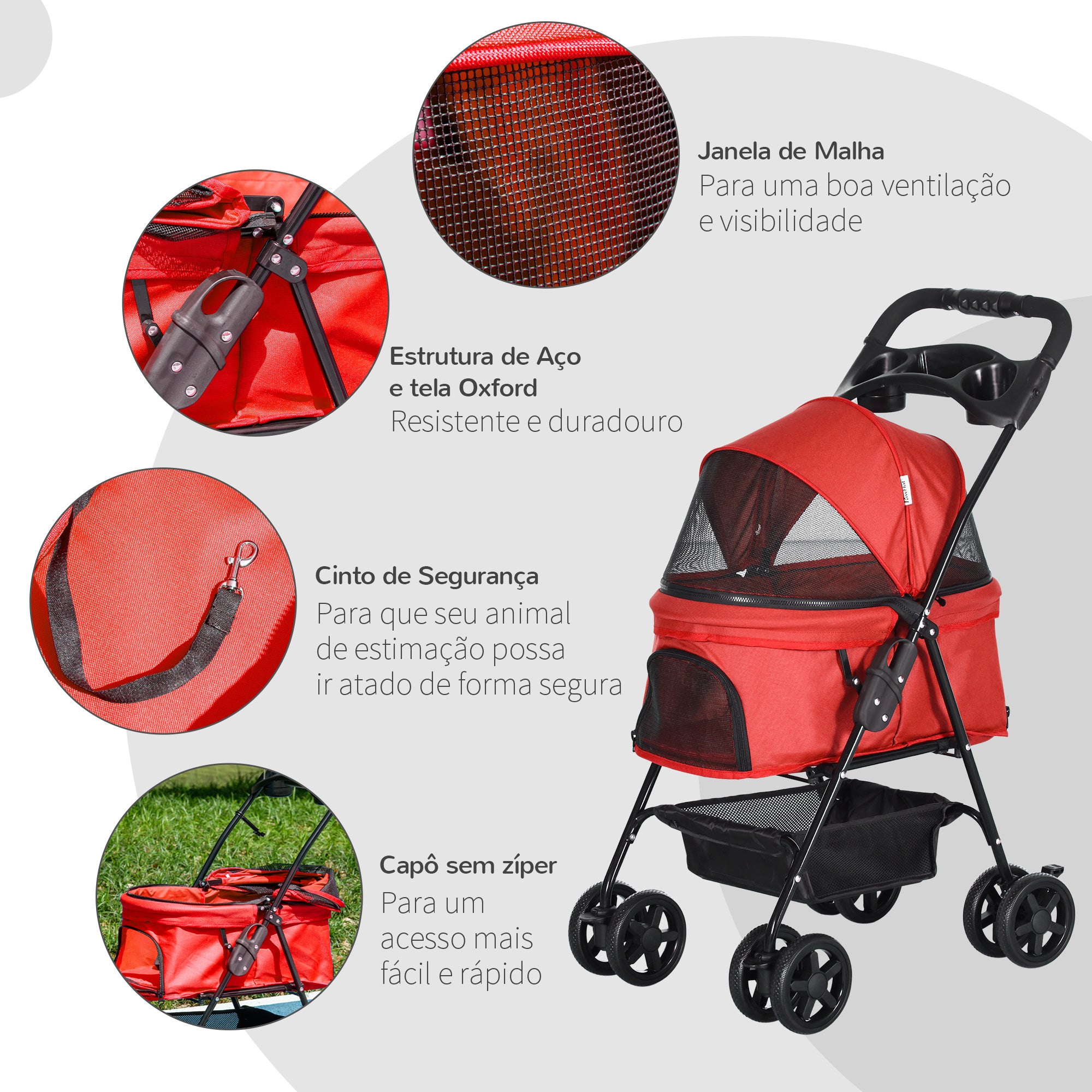 Carrinho para Animais de Estimação Dobrável 67x45x96 cm - Vermelho