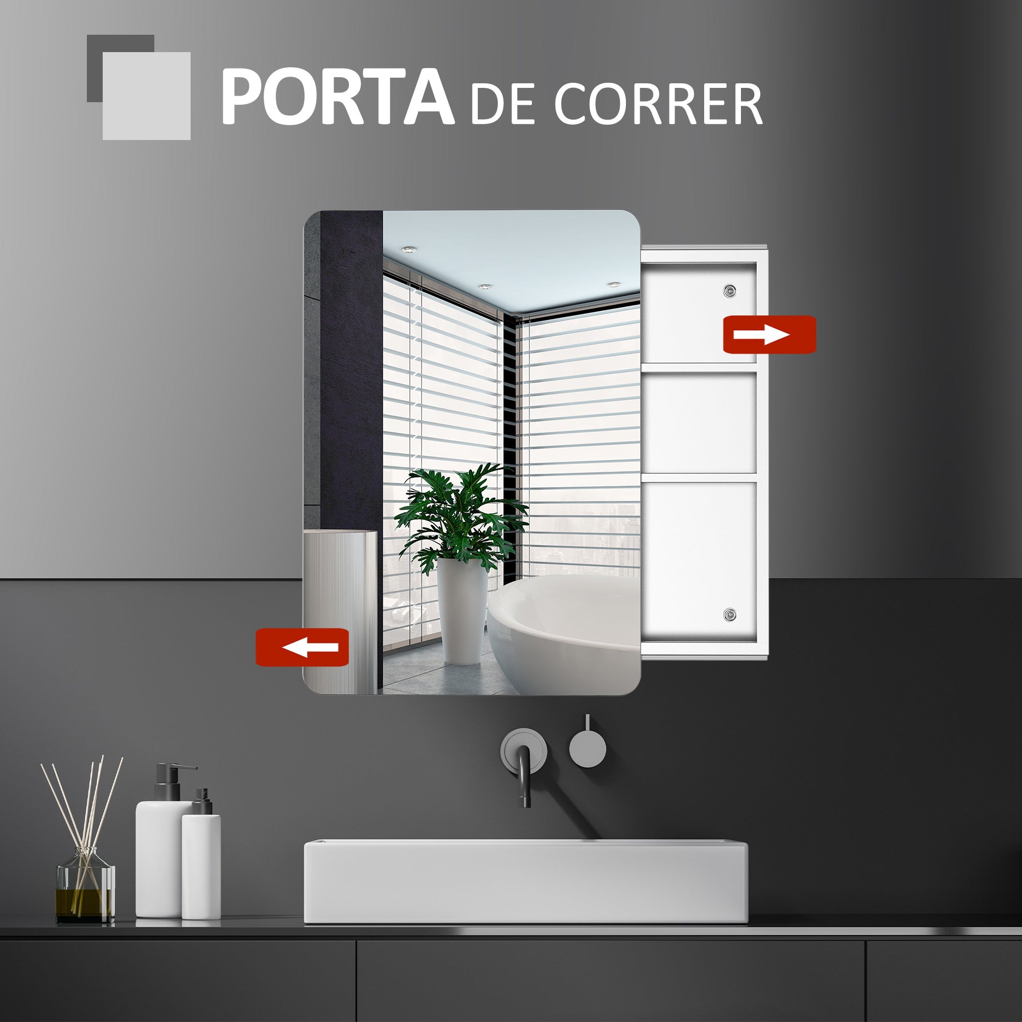 Armário de Casa de Banho com Espelho Prata 46x12x66cm