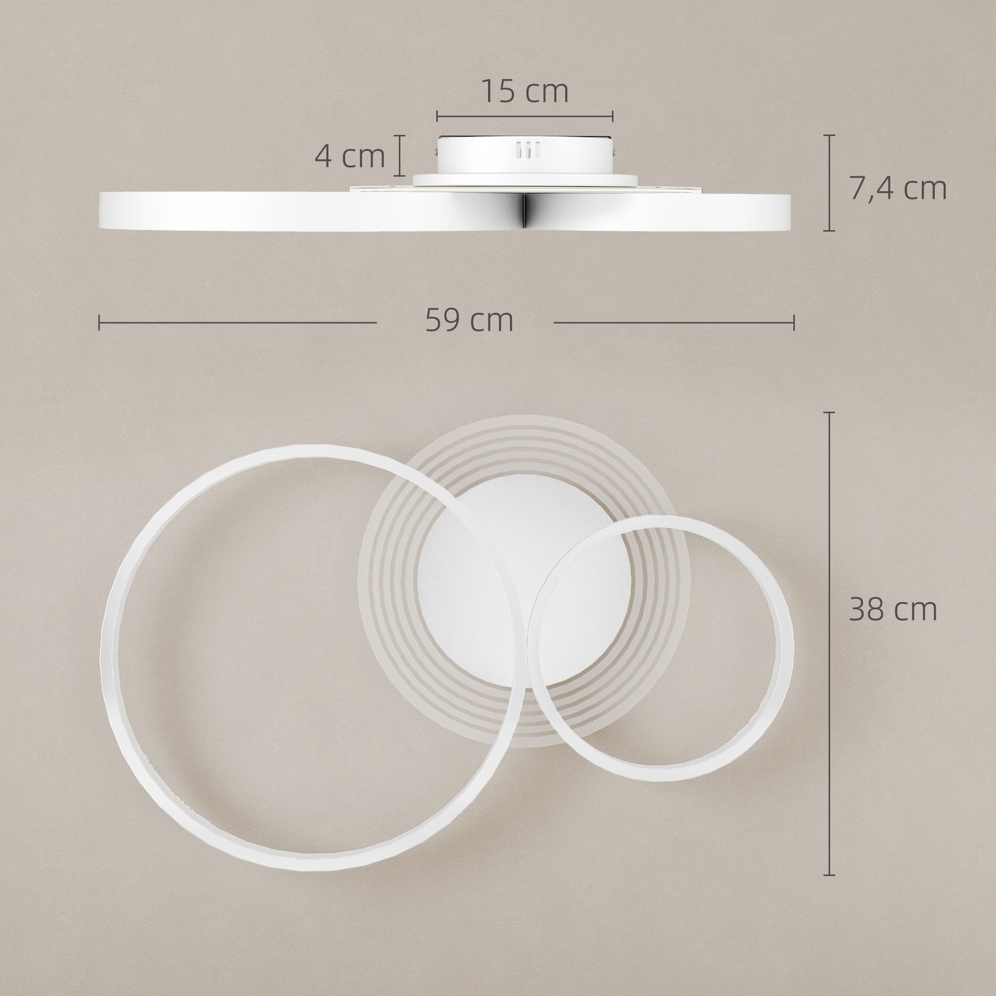 Candeeiro de Teto LED Branco 59x38x7,4 cm - Iluminação LED 3000K/4000K/6500K