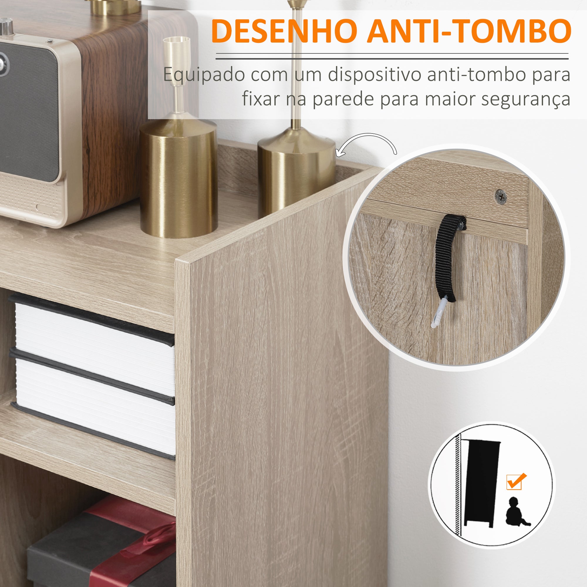 Aparador de Sala Moderno em Madeira Natural 80x30x96.5 cm