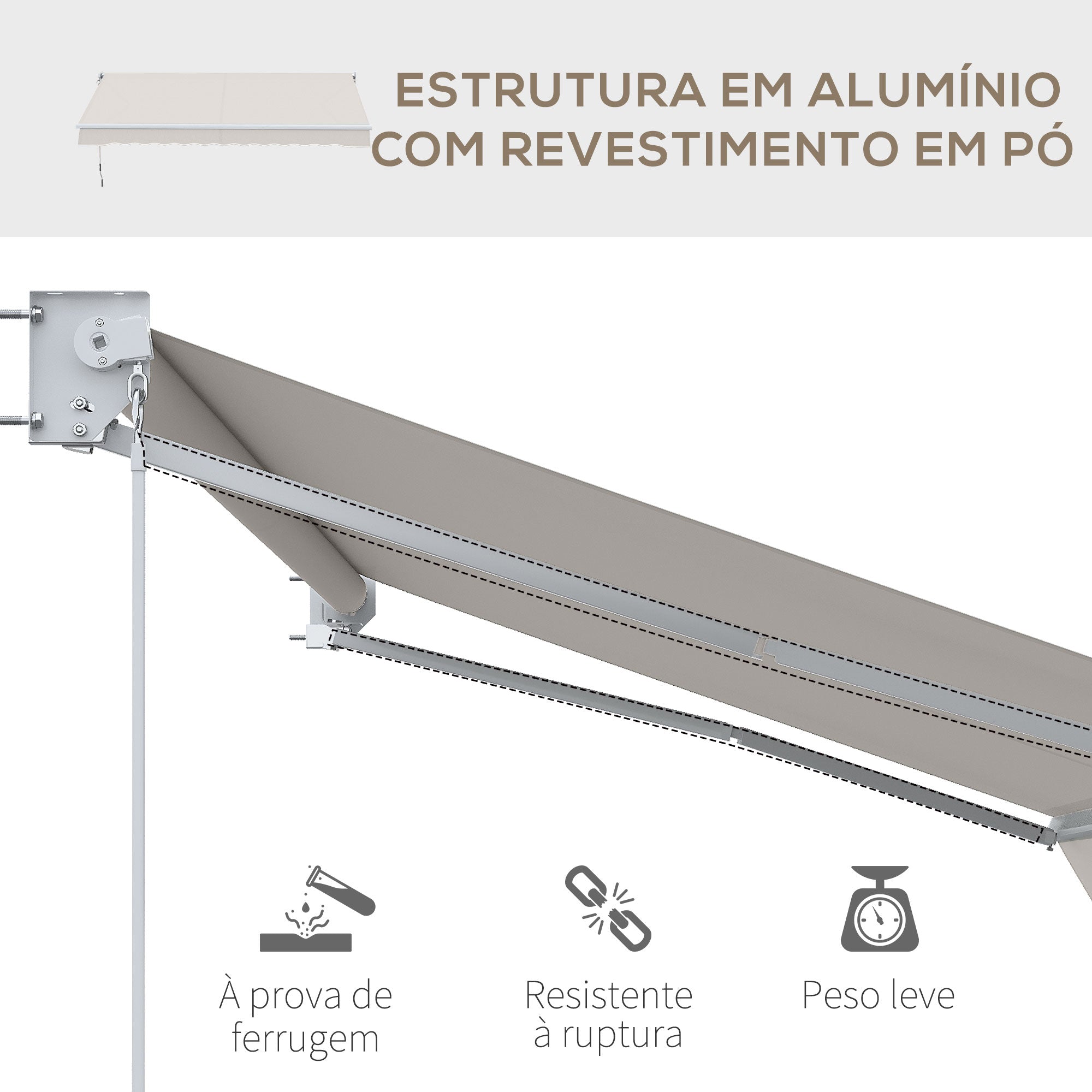 Toldo Manual Retrátil 200x295 cm Cor Creme