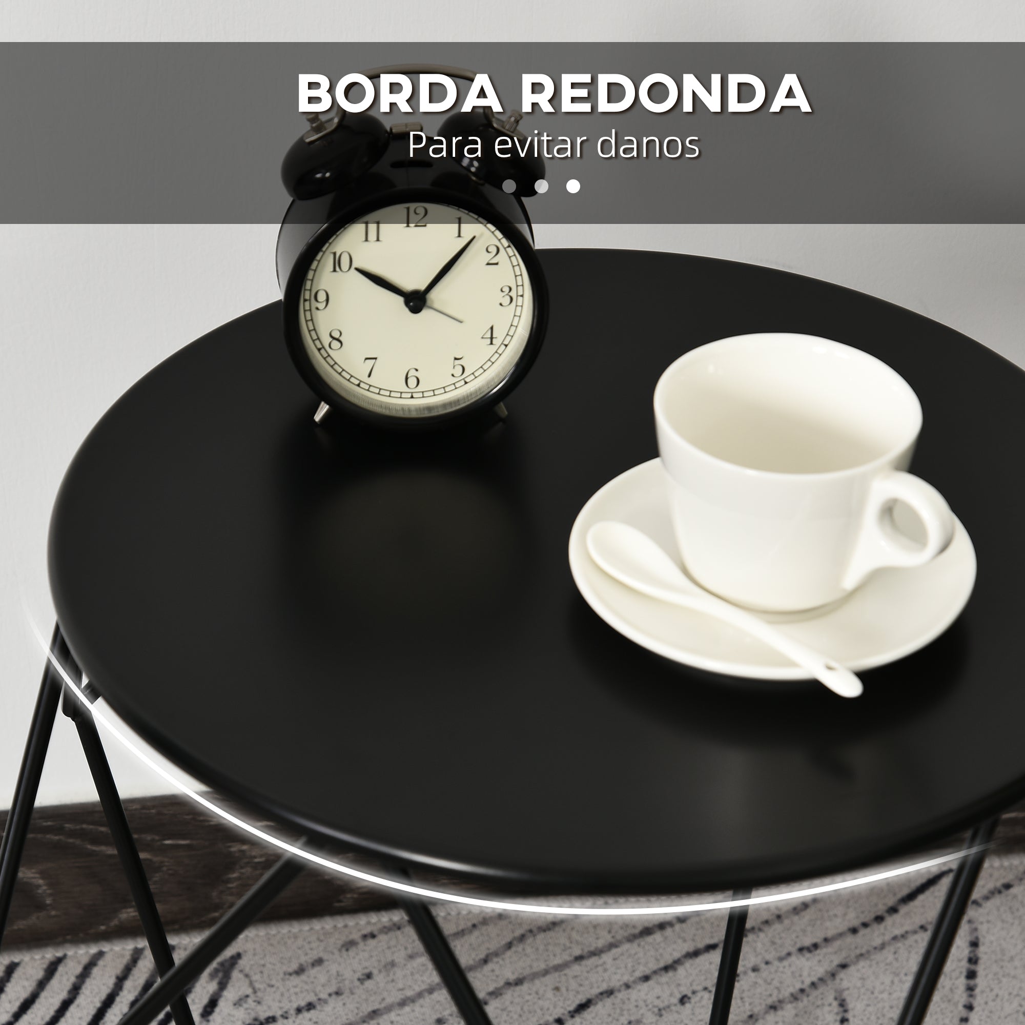 Mesa de Centro Moderna Redonda 51x51x44 cm Cor Preto