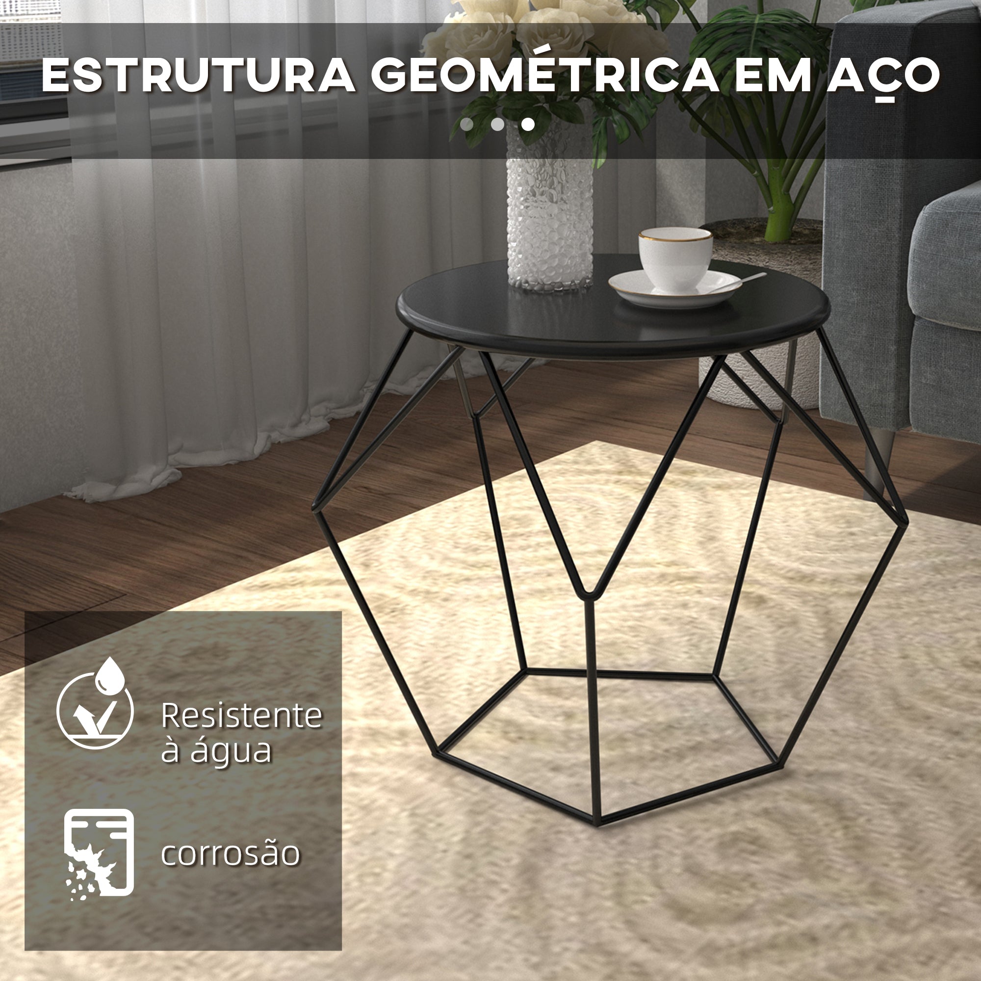 Mesa de Centro Moderna Redonda 51x51x44 cm Cor Preto