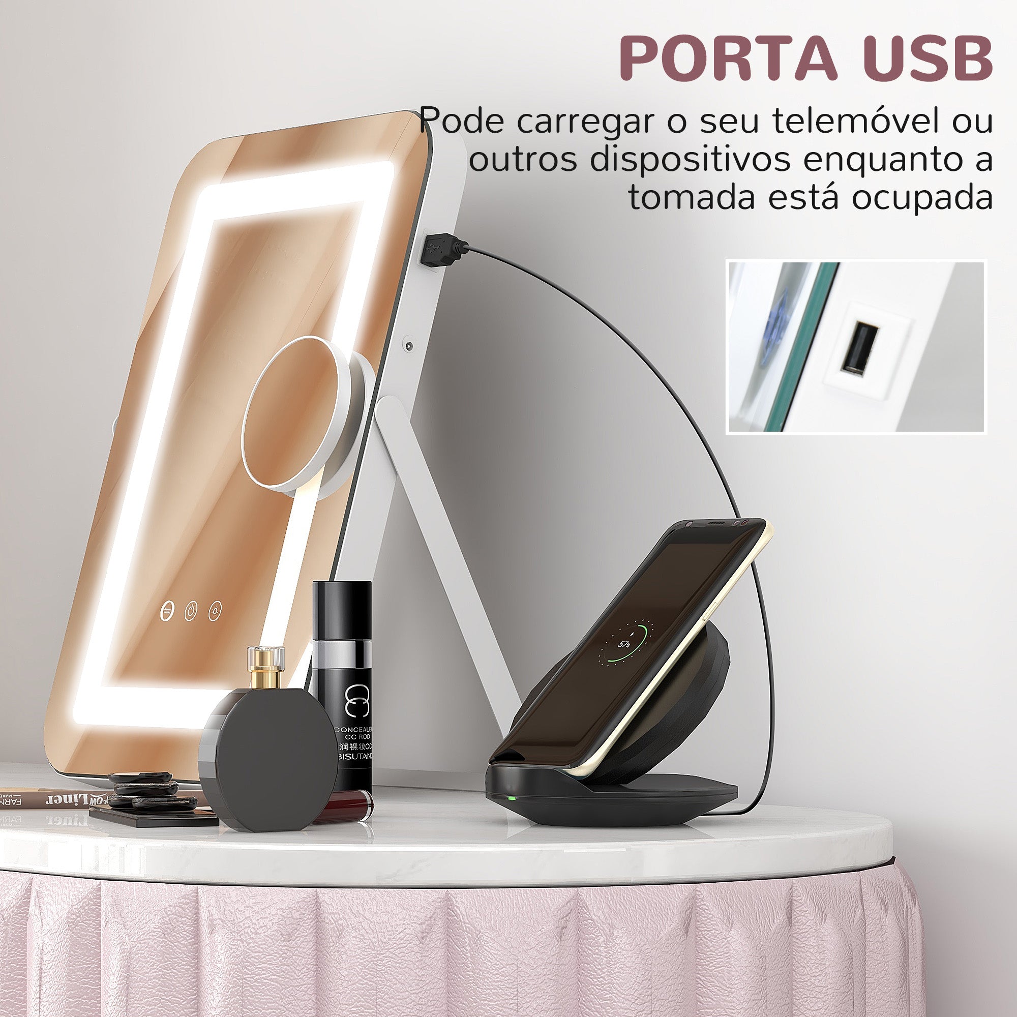 Espelho de Maquilhagem LED 30x40 cm Branco