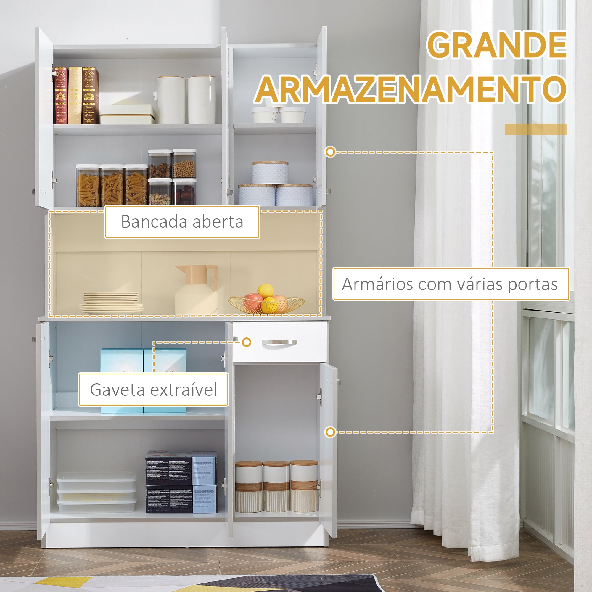 Armário de Cozinha Aparador de Sala de Jantar Branco 101x39x180 cm