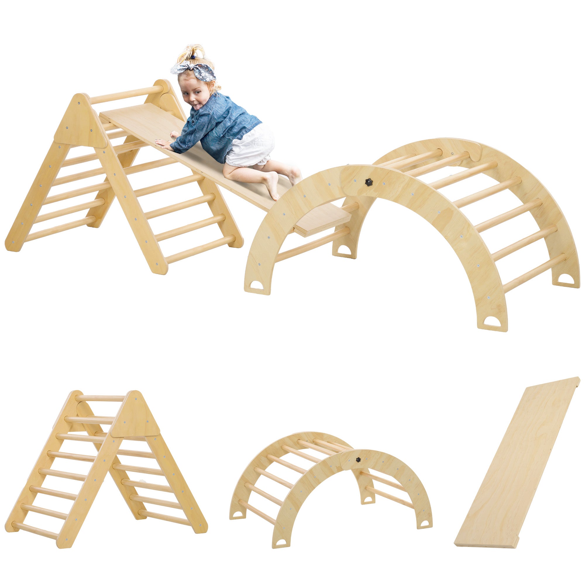 Triângulo de Escalada de Madeira para Crianças 219x72,5x68,5 cm - Cor Madeira Natural