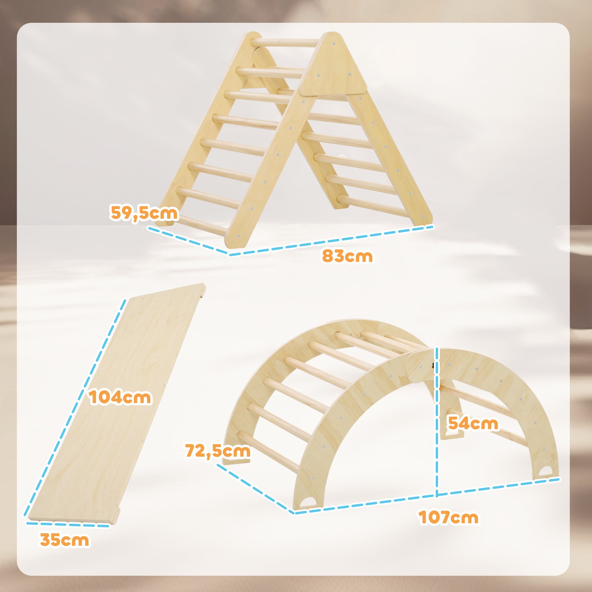 Triângulo de Escalada de Madeira para Crianças 219x72,5x68,5 cm - Cor Madeira Natural