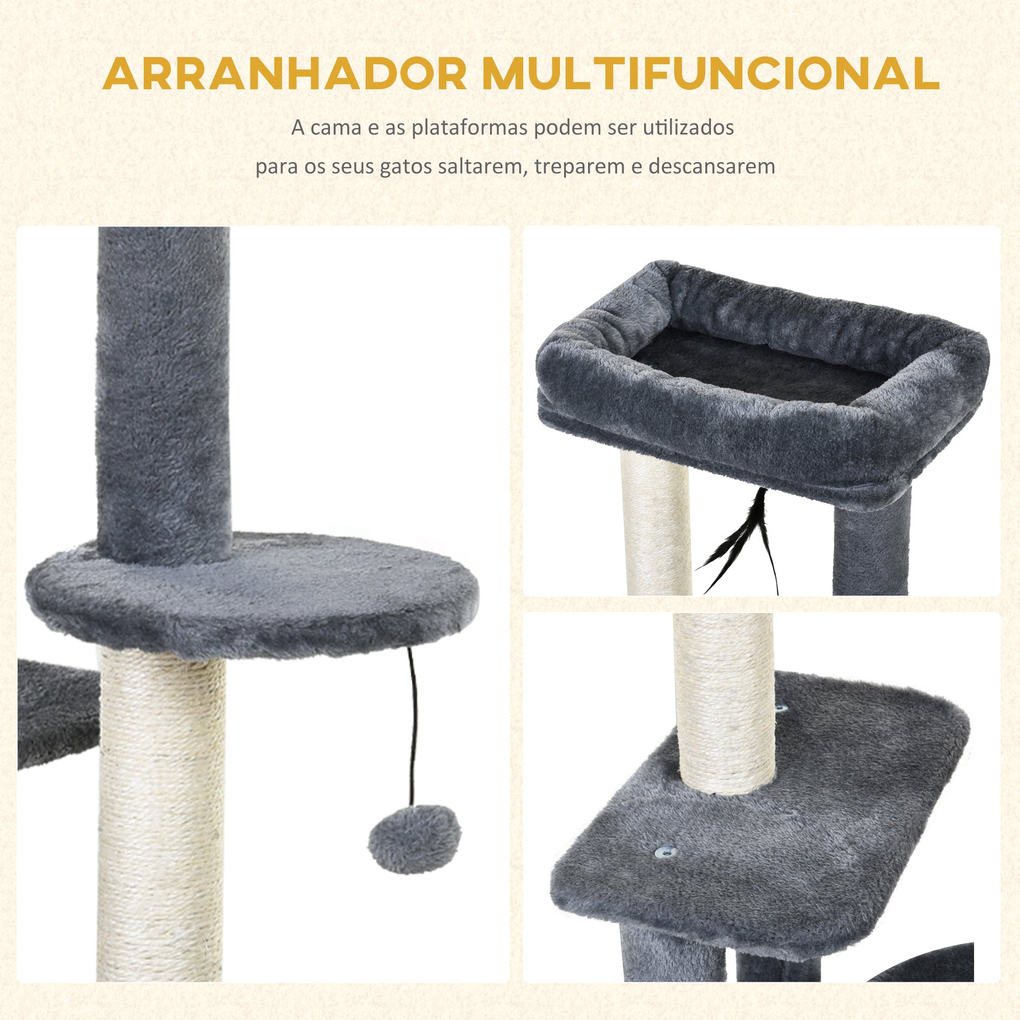 Arranhador para Gatos 100 cm Cinzento