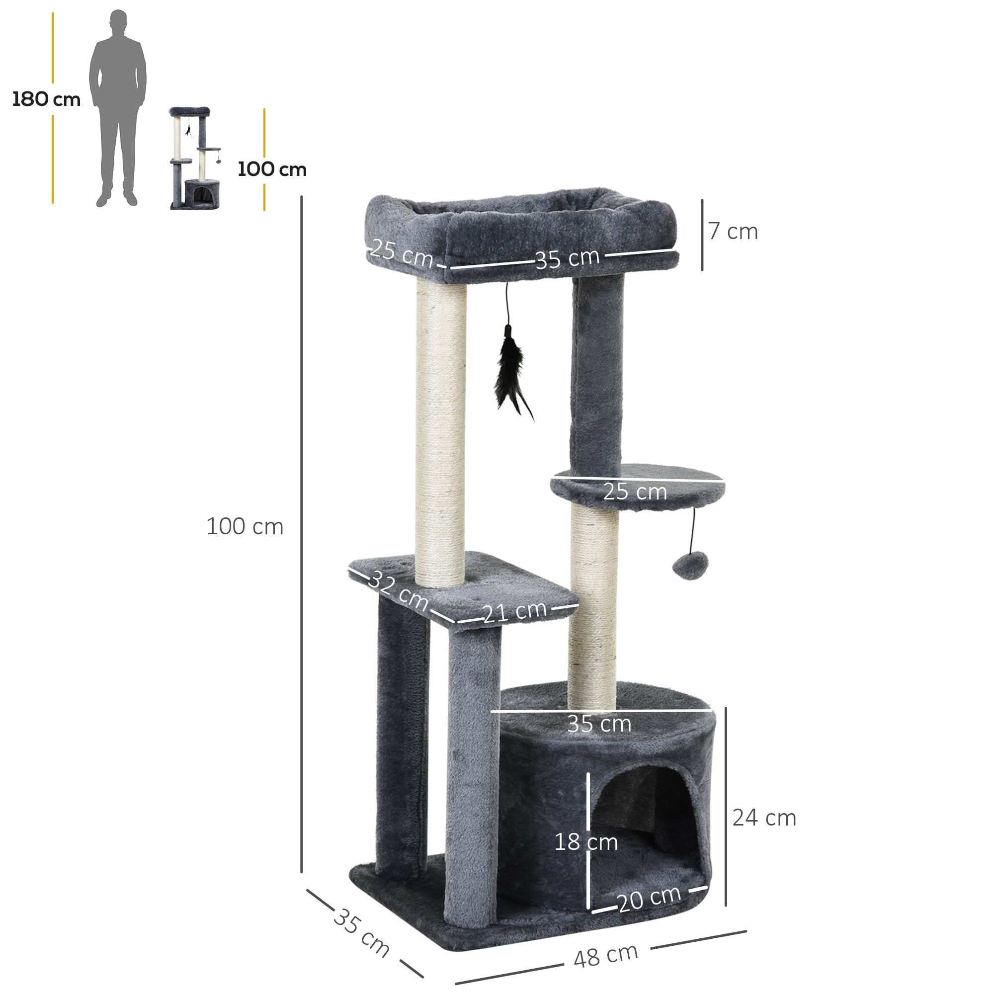 Arranhador para Gatos 100 cm Cinzento
