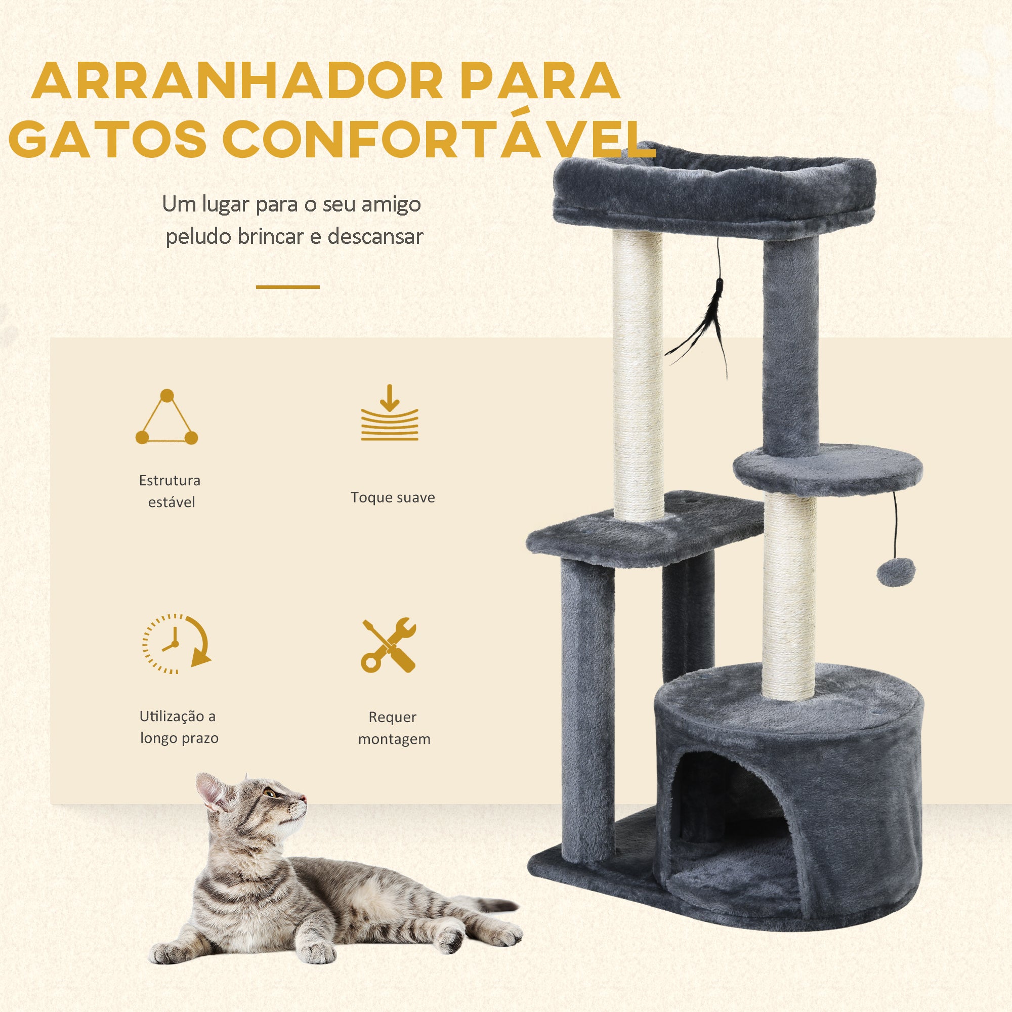 Arranhador para Gatos 100 cm Cinzento