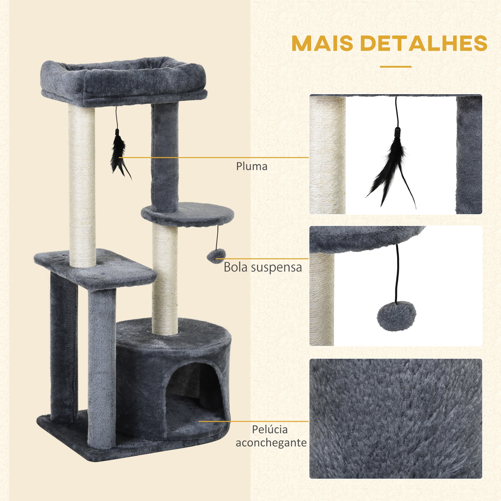 Arranhador para Gatos 100 cm Cinzento