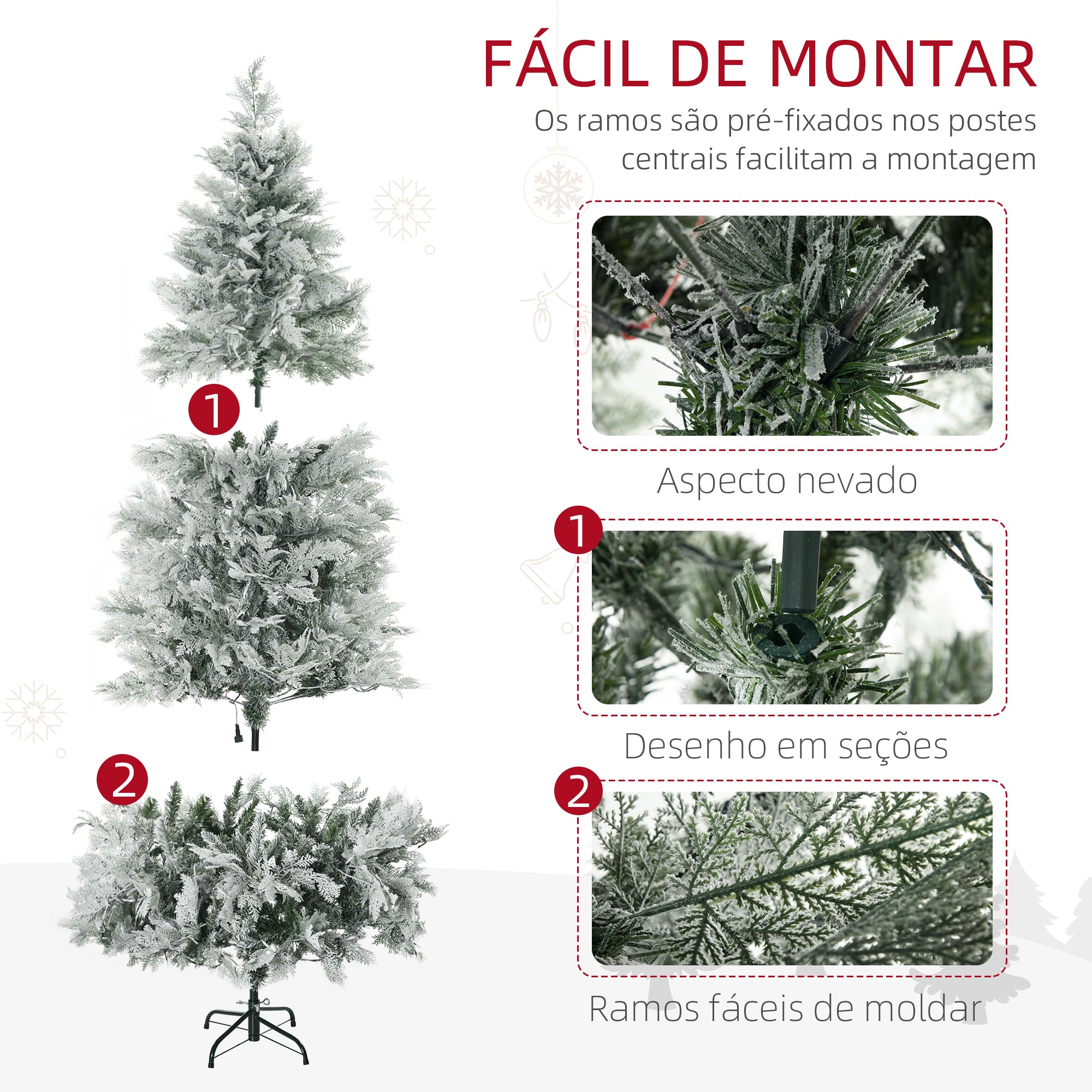 Árvore de Natal Artificial – Ø105x180 cm – Verde e Branco – PE, PVC e aço