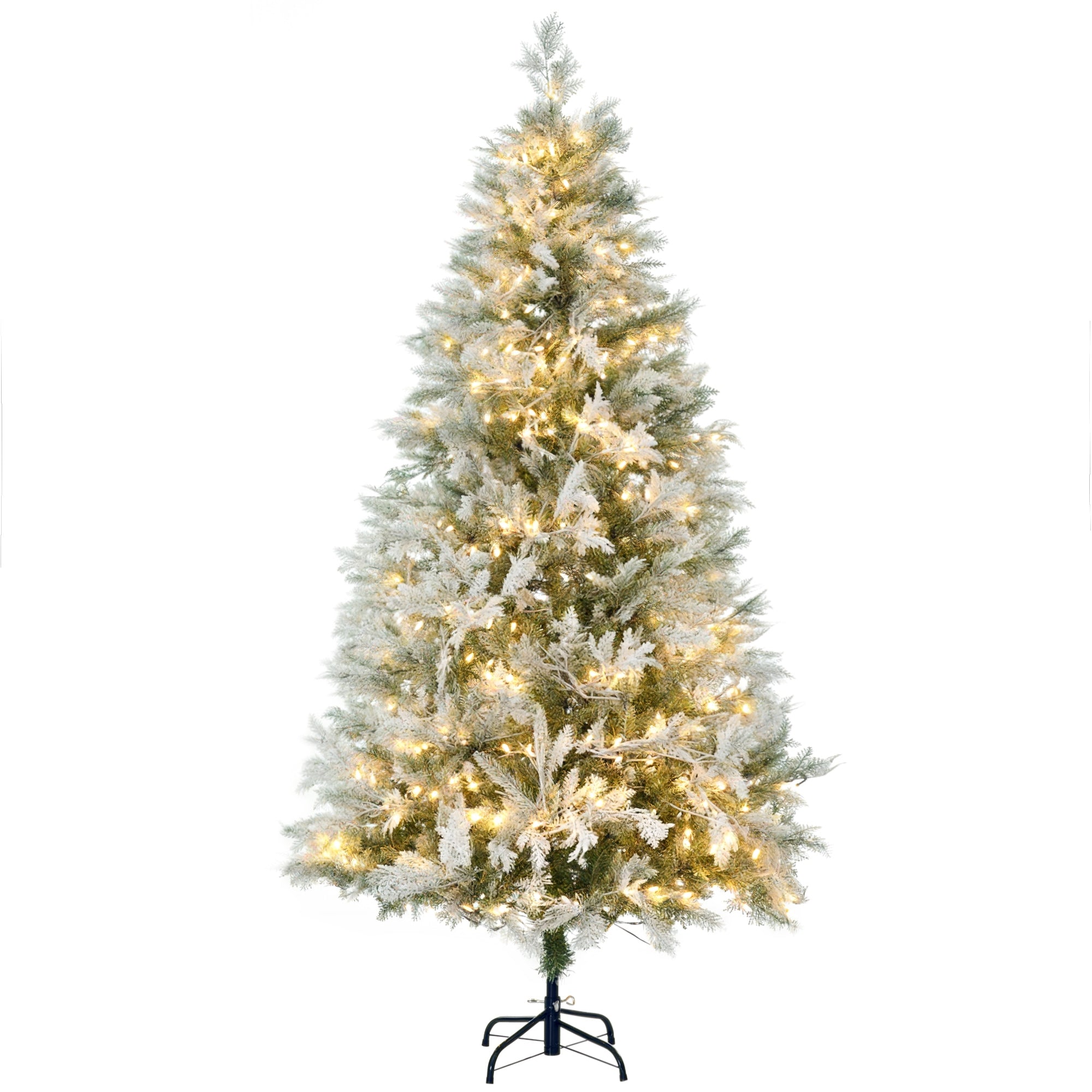 Árvore de Natal Artificial 180 cm Ø105x180 cm Verde e Branco com 300 Luzes LED Brancas Quente