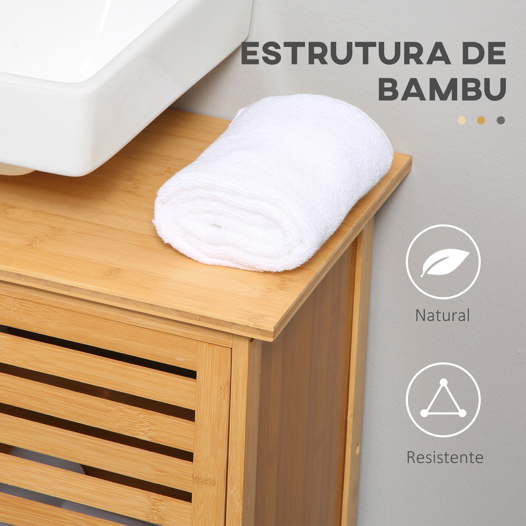Móvel para Lavatório de Bambu Cor de Madeira Natural 66x29x61,5cm