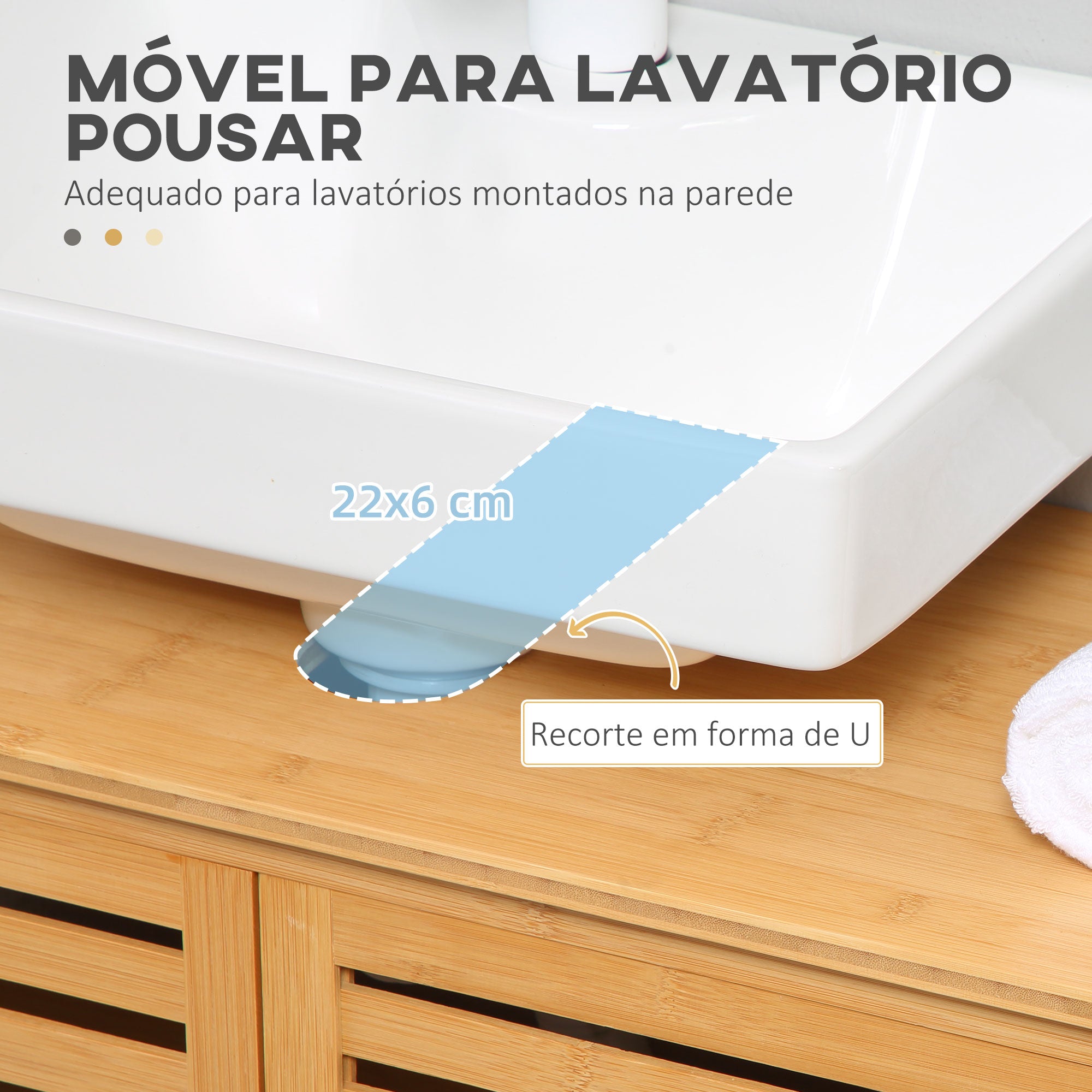 Móvel para Lavatório de Bambu Cor de Madeira Natural 66x29x61,5cm