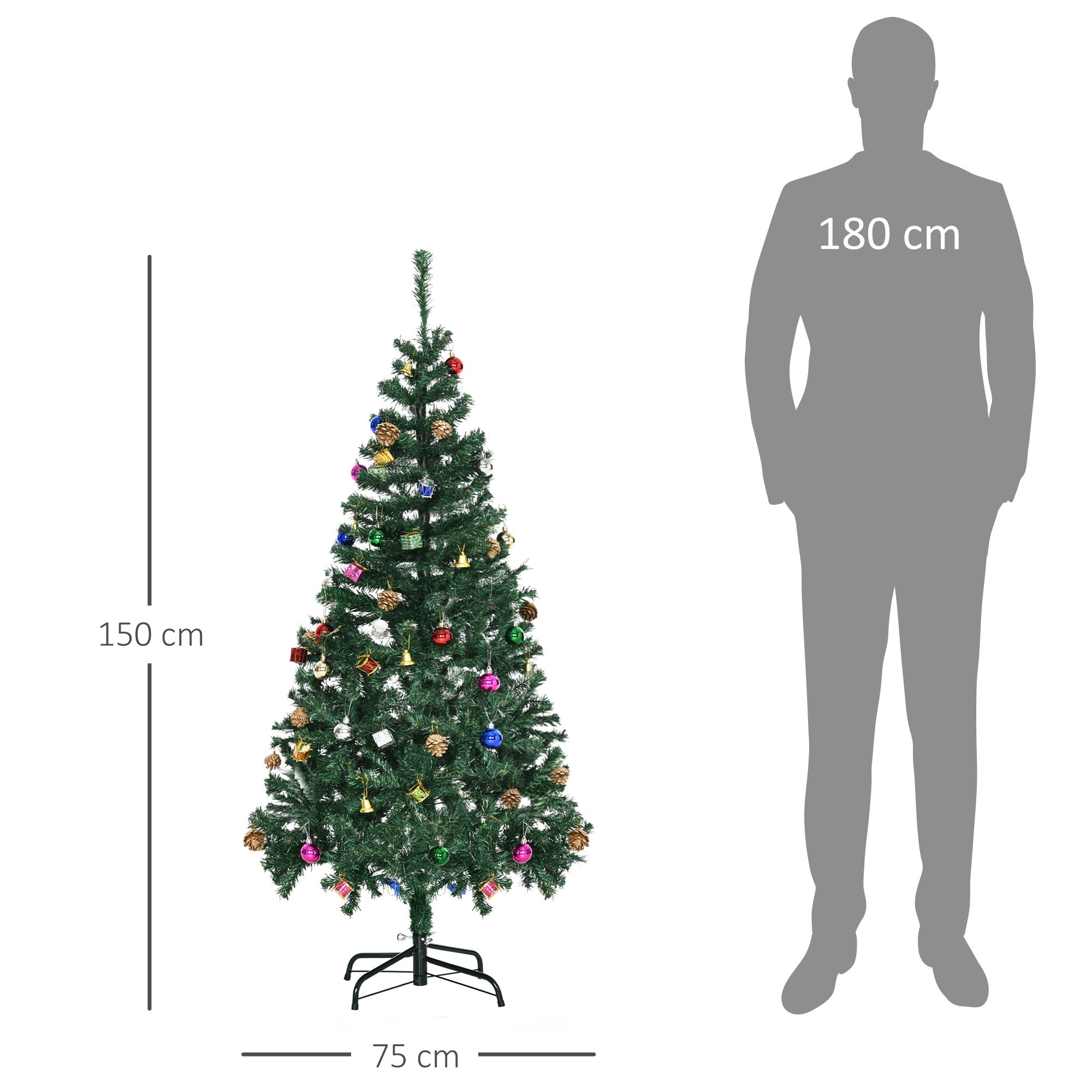 Árvore de Natal Artificial 150cm Verde com 420 Ramos e Decorações