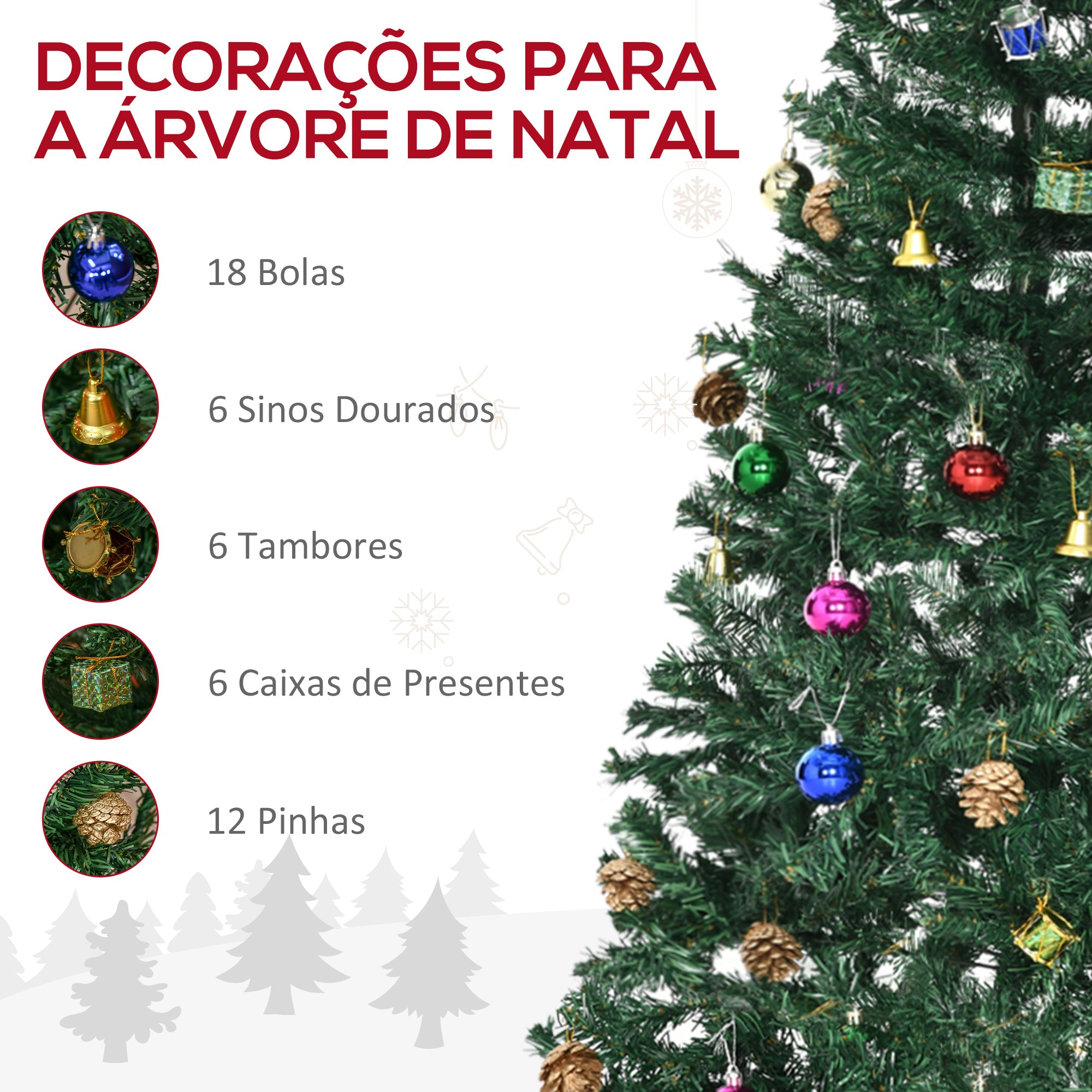 Árvore de Natal Artificial 150cm Verde com 420 Ramos e Decorações