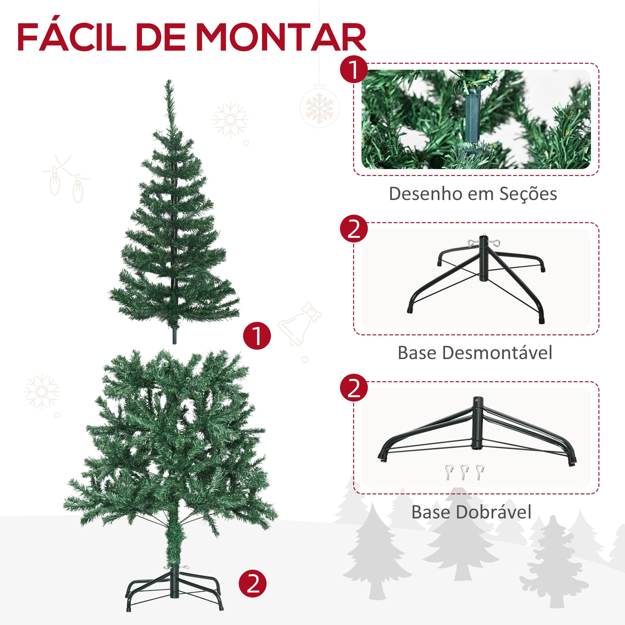 Árvore de Natal Artificial 150cm Verde com 420 Ramos e Decorações