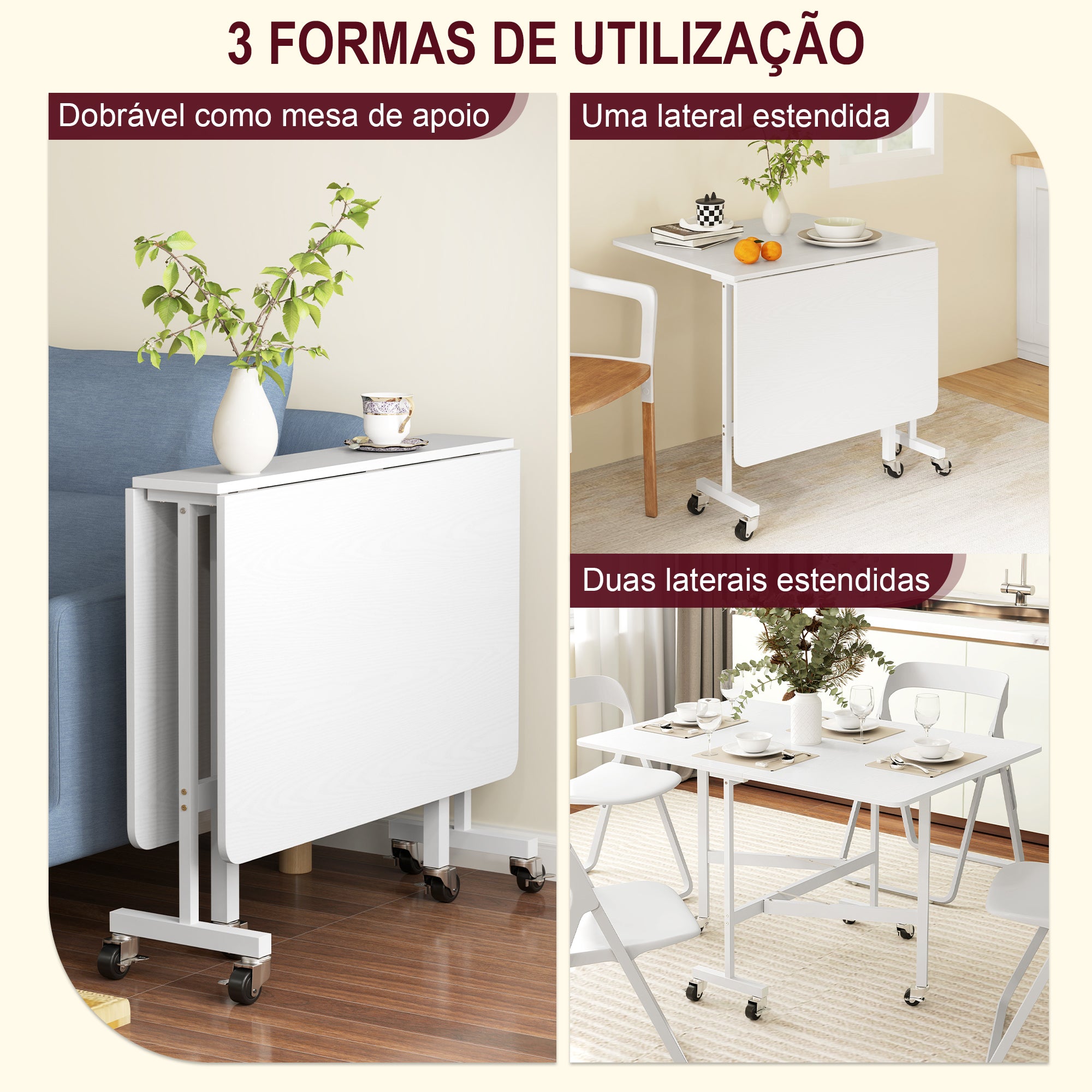 Mesa Dobrável para 4-6 Pessoas 120x80x73 cm Branco