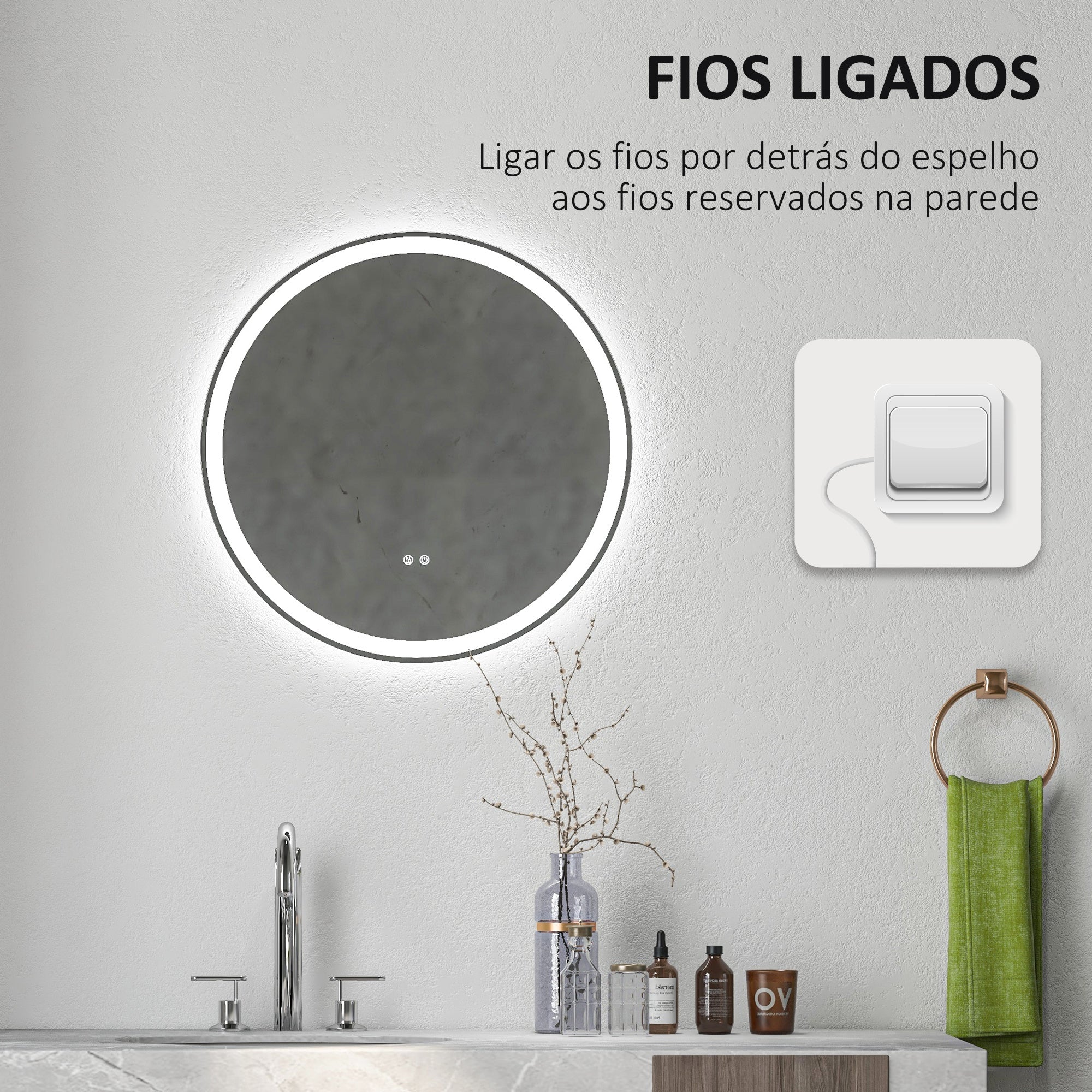 Espelho de Casa de Banho LED Ø60x3 cm Prateado