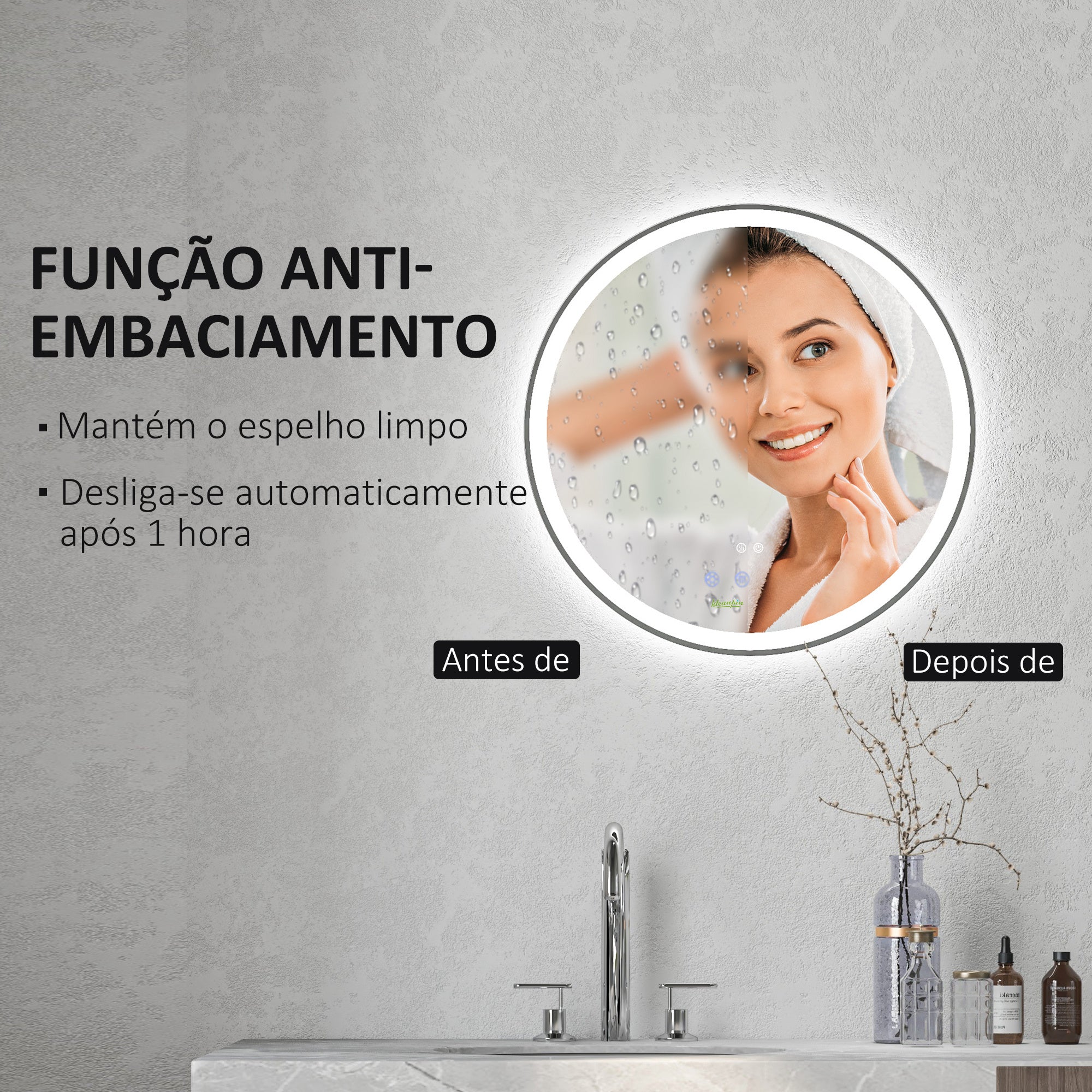 Espelho de Casa de Banho LED Ø60x3 cm Prateado
