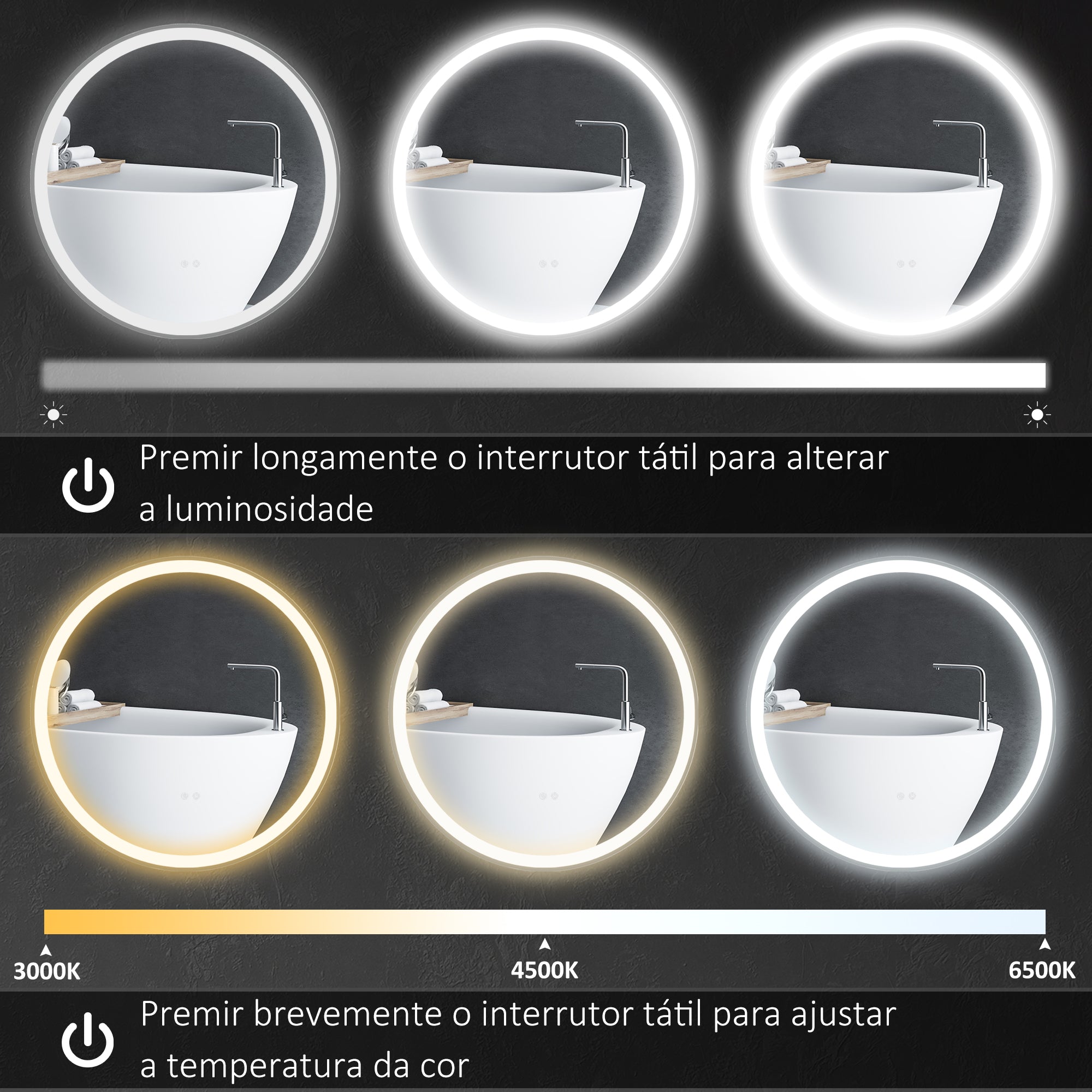 Espelho de Casa de Banho LED Ø60x3 cm Prateado