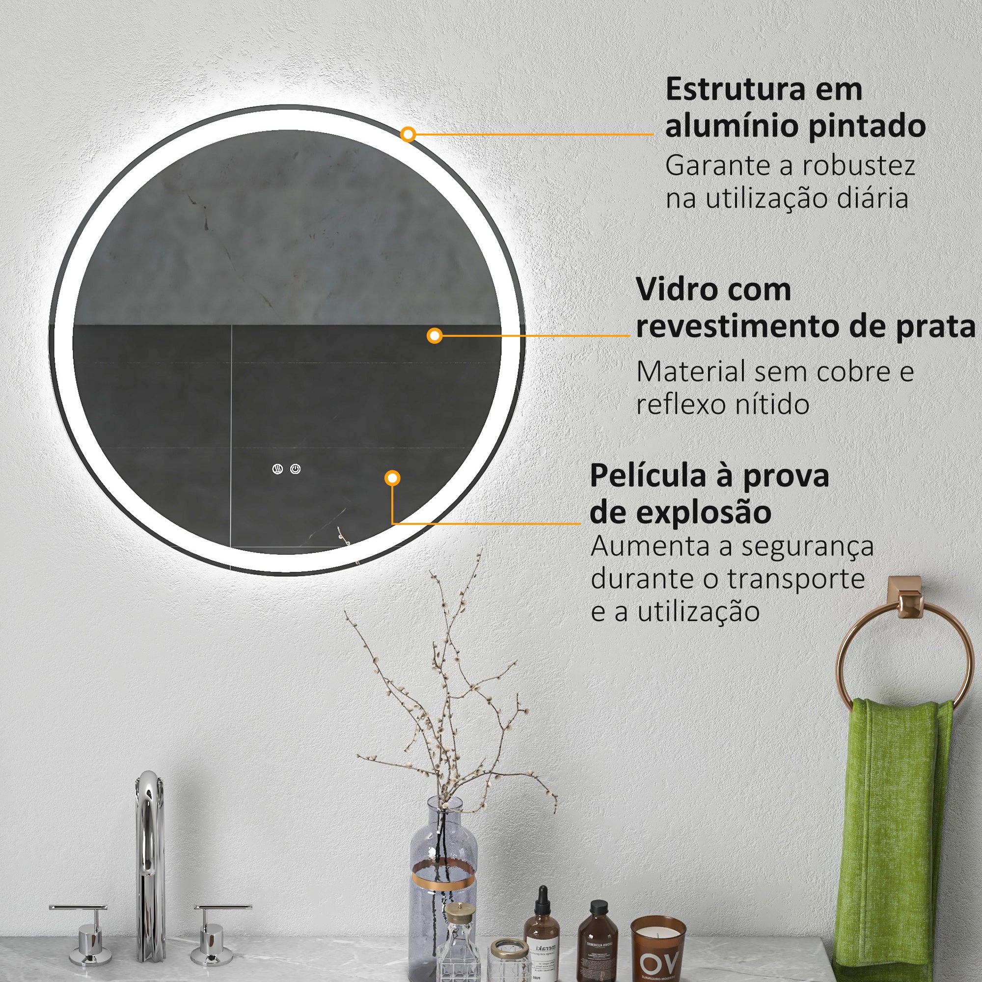Espelho de Casa de Banho LED Ø60x3 cm Prateado