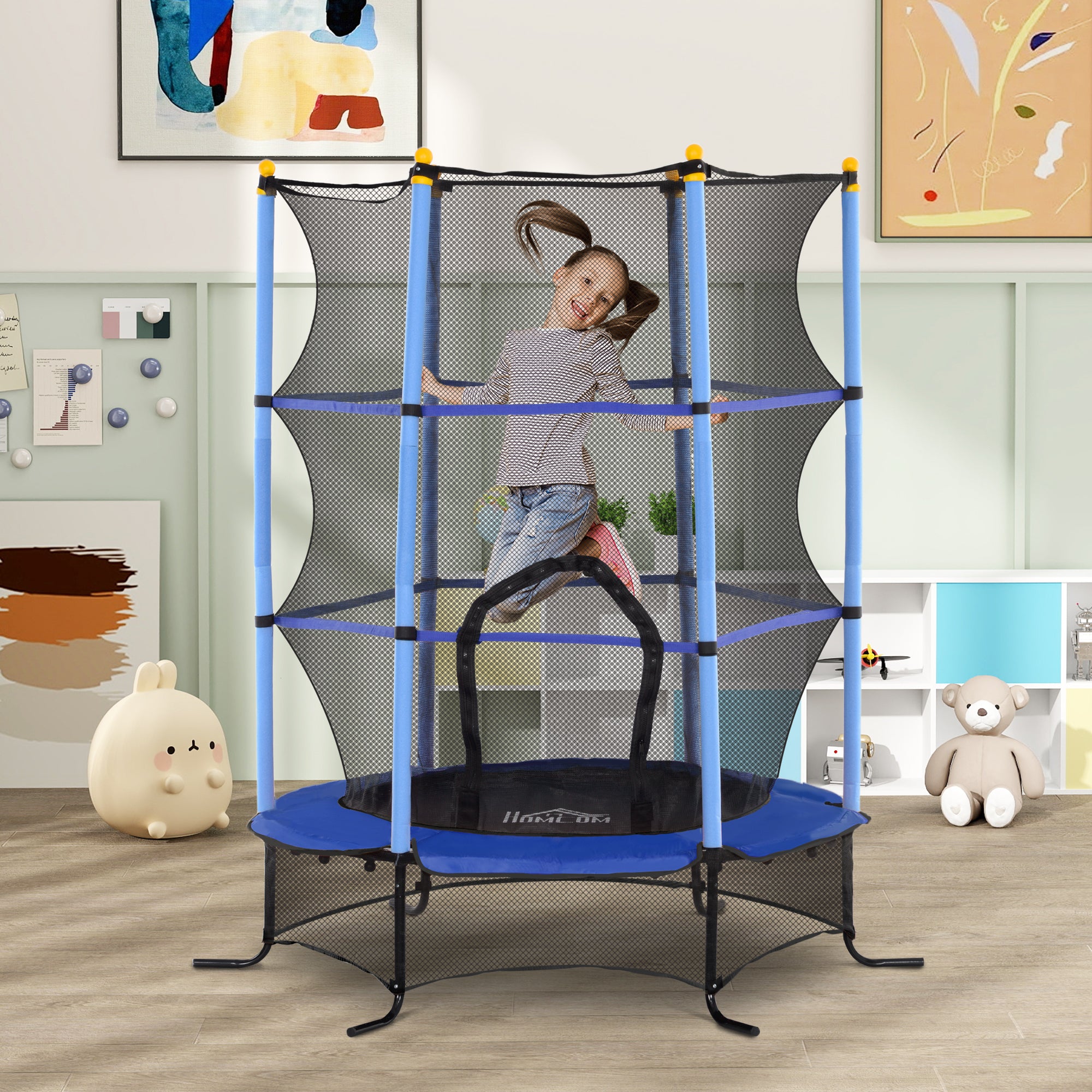 Trampolim Infantil Ø163x190 cm Azul para Crianças acima de 3 Anos